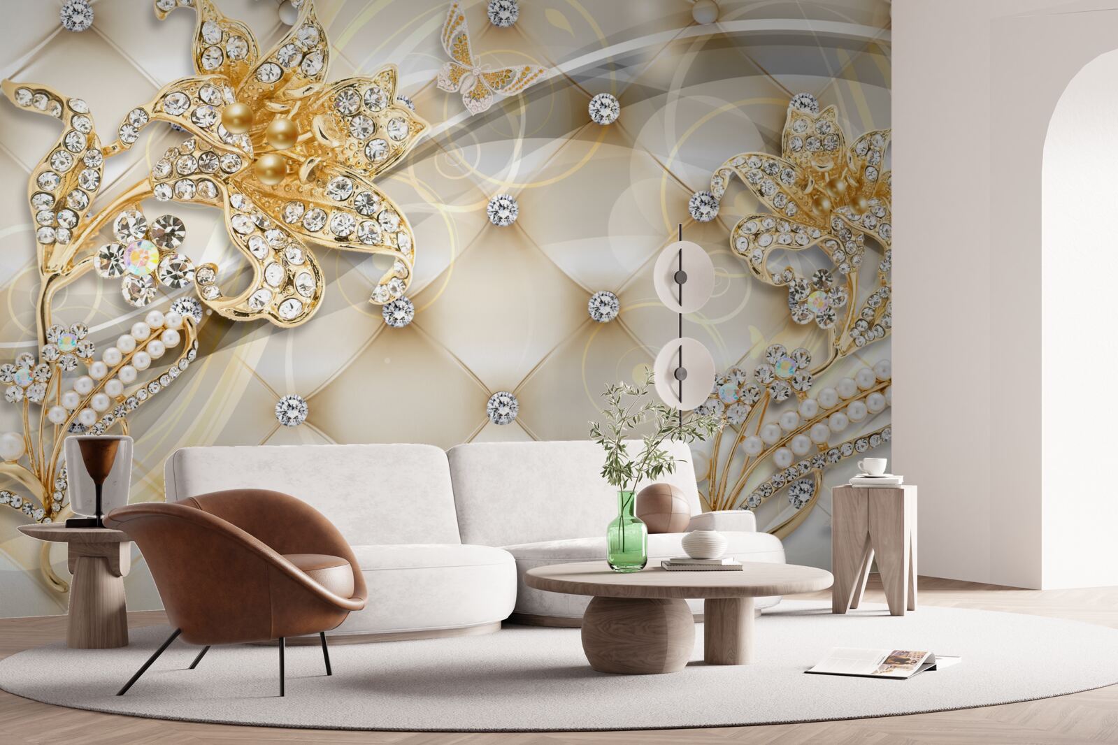 Fototapet ornamente florale din perle și aur