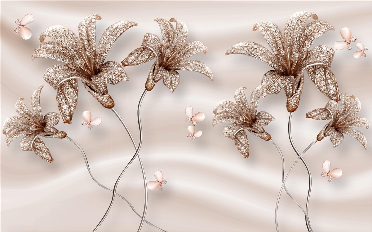 Fototapet flori elegante de crin pe panza de matase