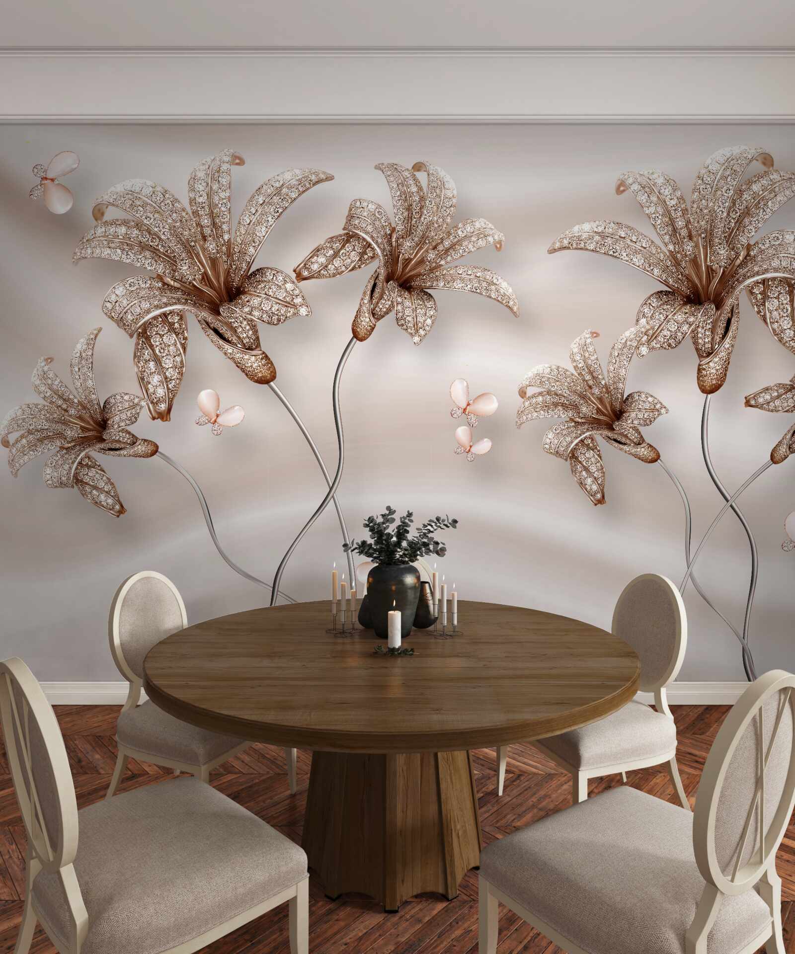 Fototapet flori elegante de crin pe panza de matase