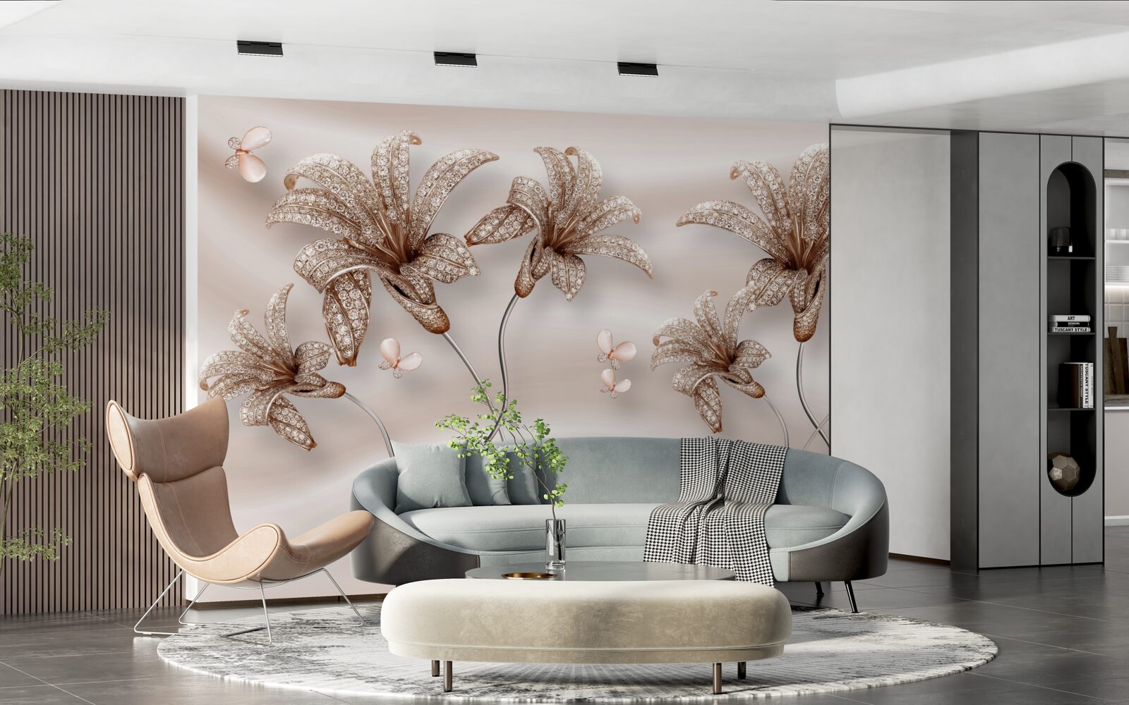 Fototapet flori elegante de crin pe panza de matase