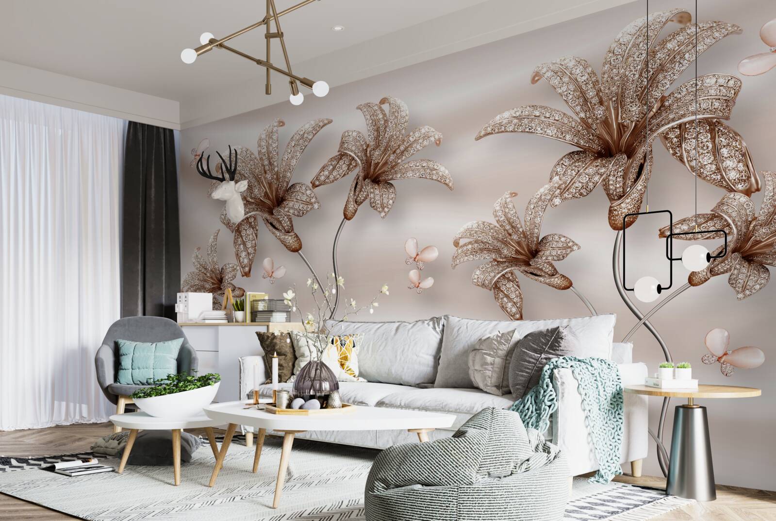 Fototapet flori elegante de crin pe panza de matase