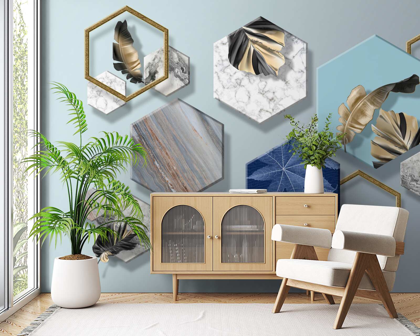 Fototapet hexagoane cu conținuturi diferite