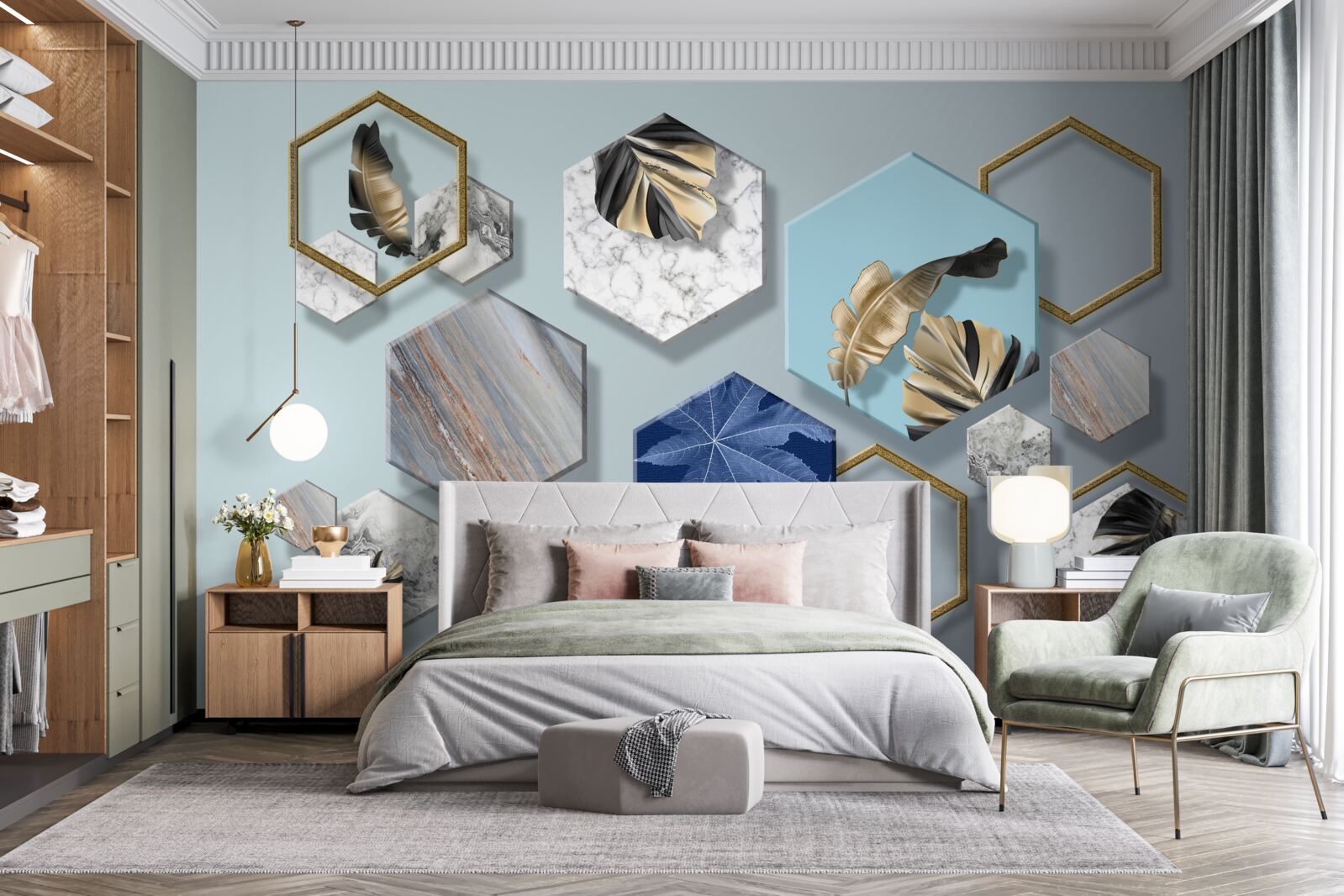 Fototapet hexagoane cu conținuturi diferite