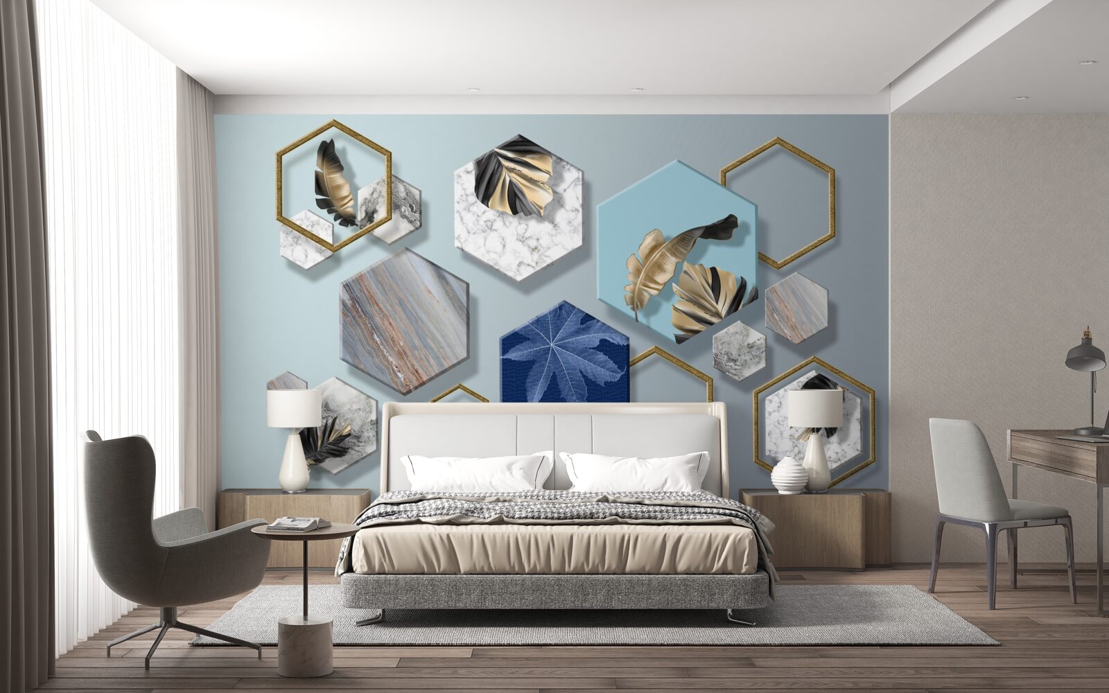 Fototapet hexagoane cu conținuturi diferite