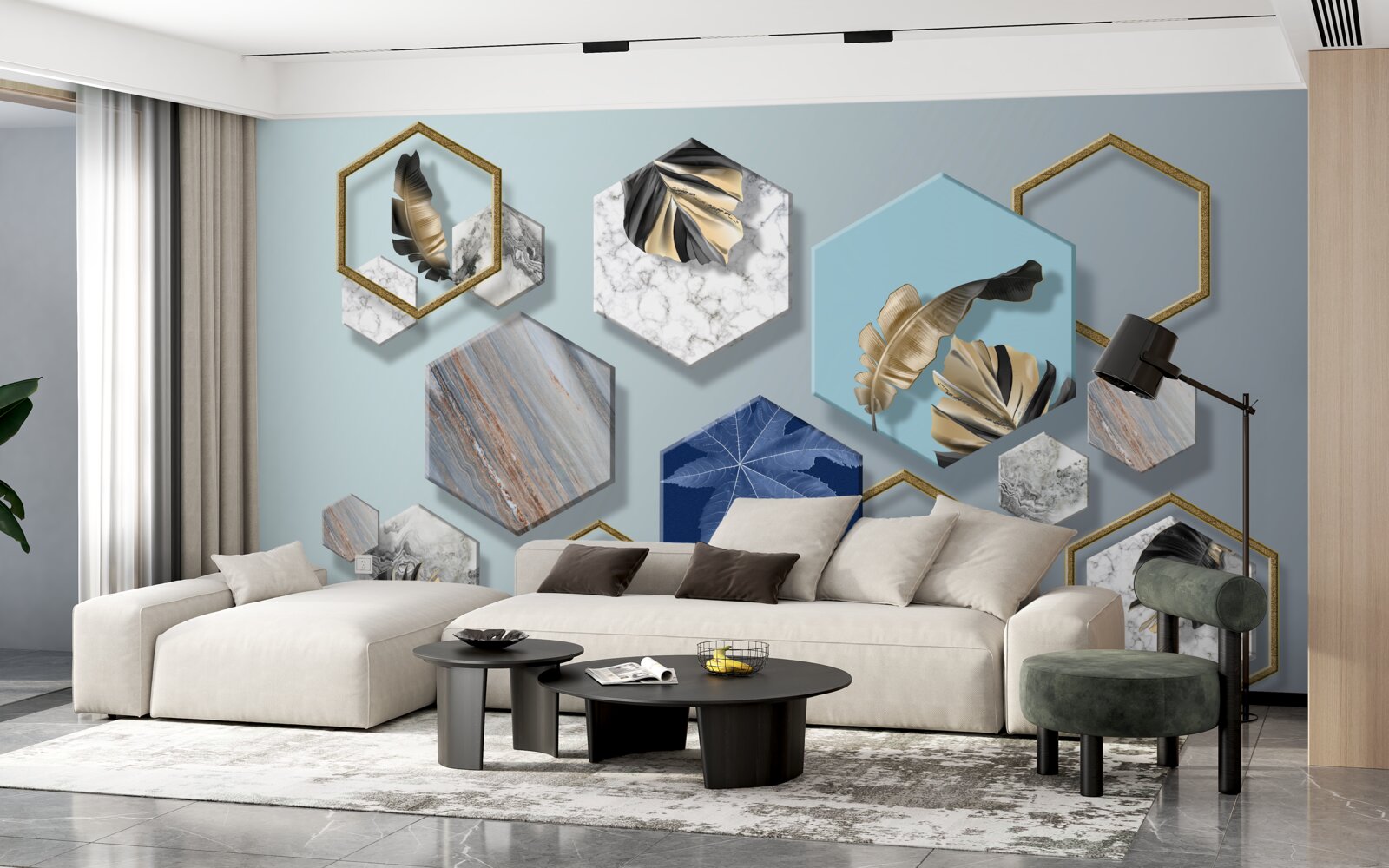 Fototapet hexagoane cu conținuturi diferite