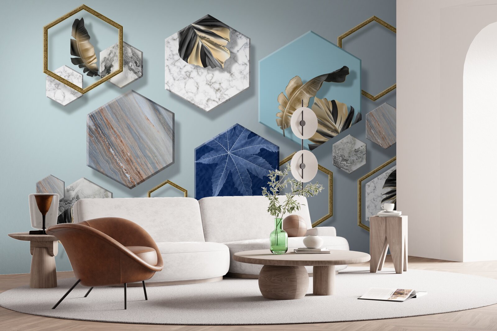 Fototapet hexagoane cu conținuturi diferite