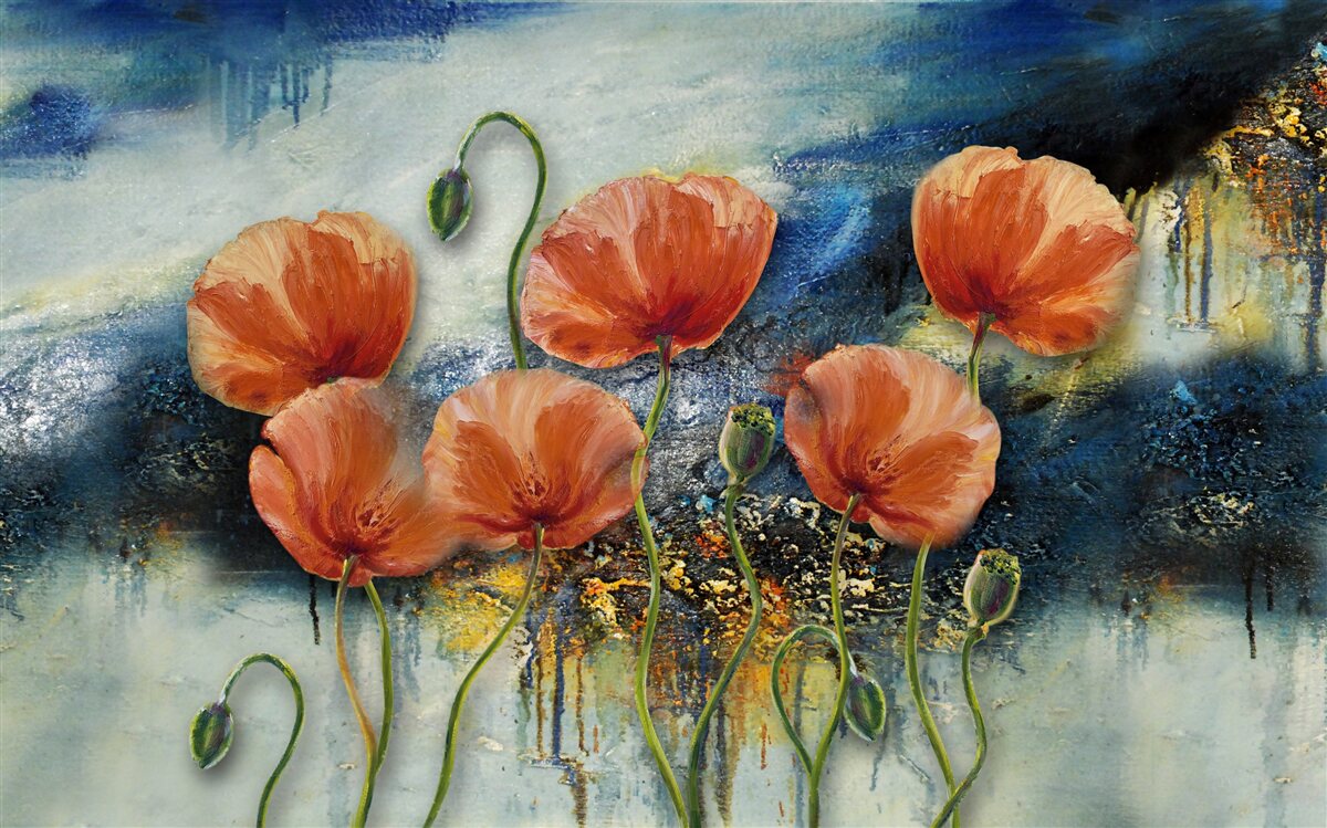 Fototapet o colecție de maci de vară grațioși și cărămiziu