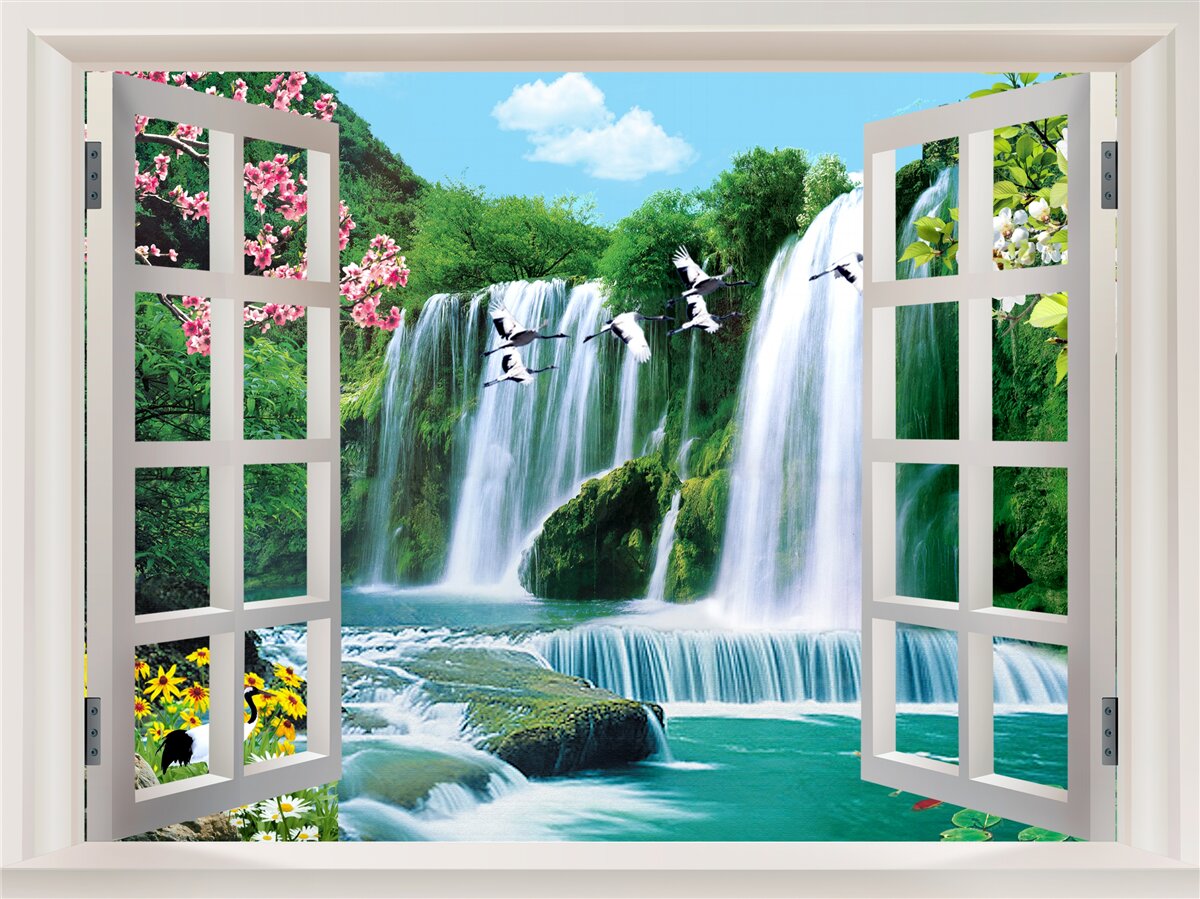 Fototapet vedere de la fereastră la cascadele zgomotoase