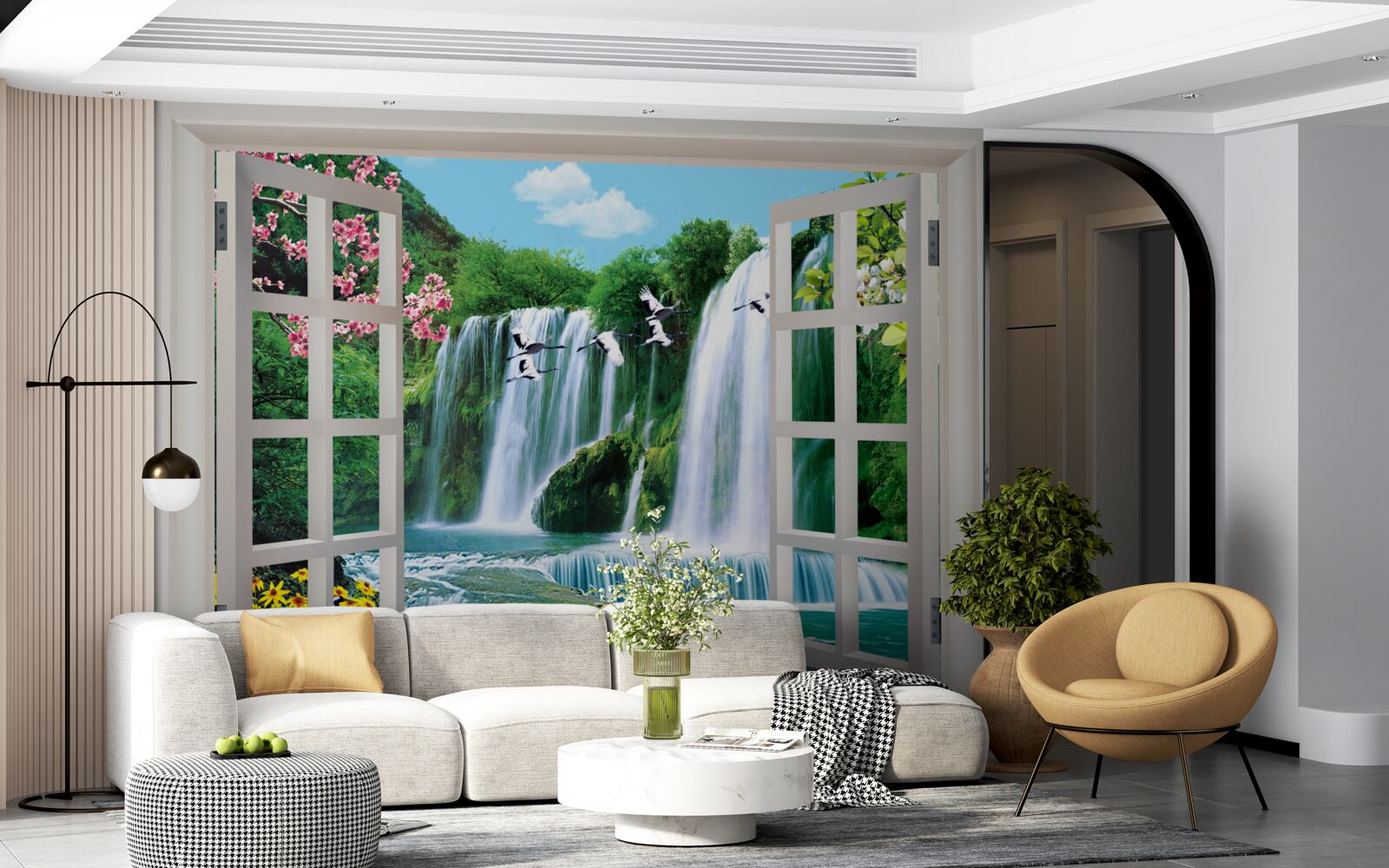 Fototapet vedere de la fereastră la cascadele zgomotoase