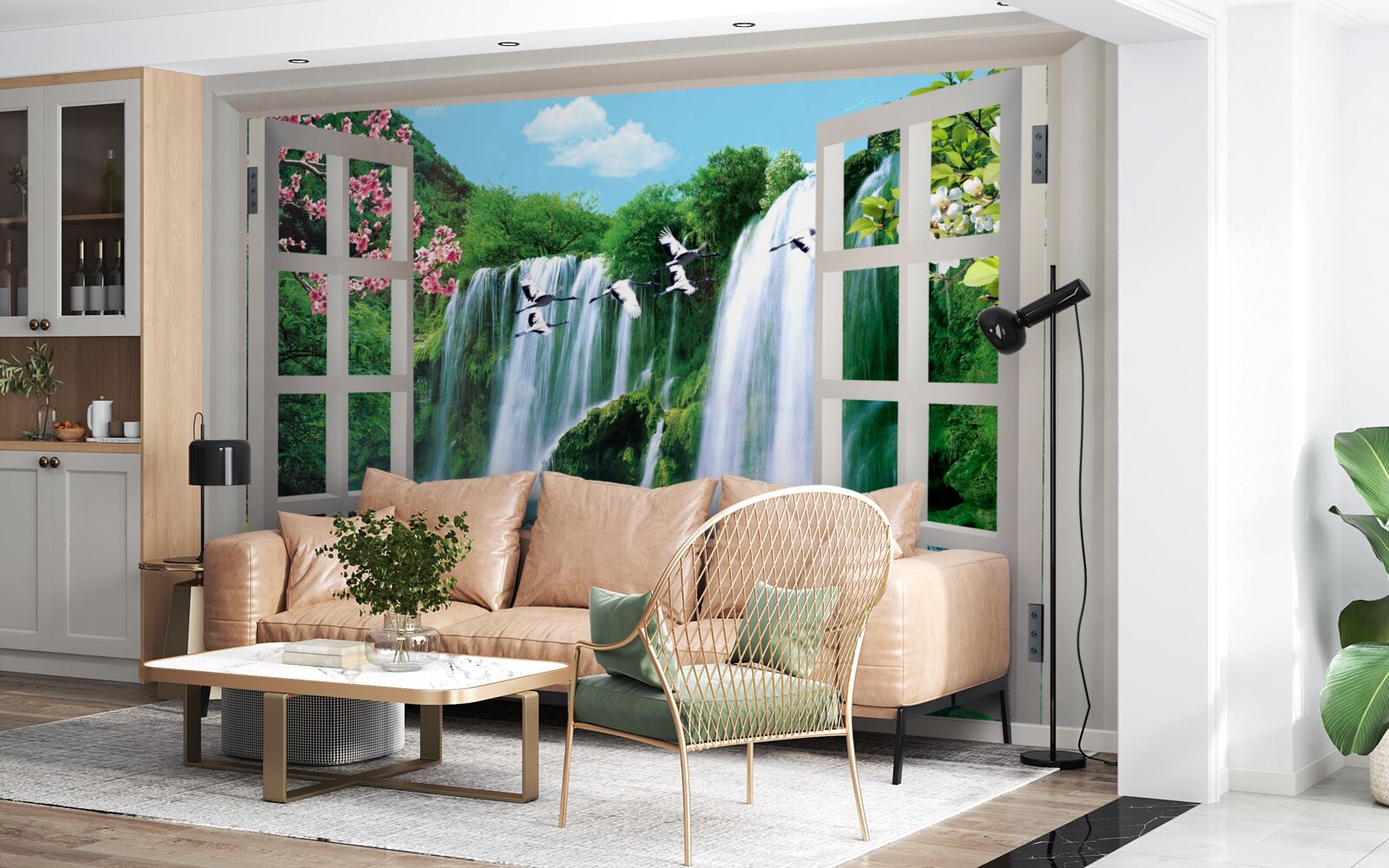 Fototapet vedere de la fereastră la cascadele zgomotoase