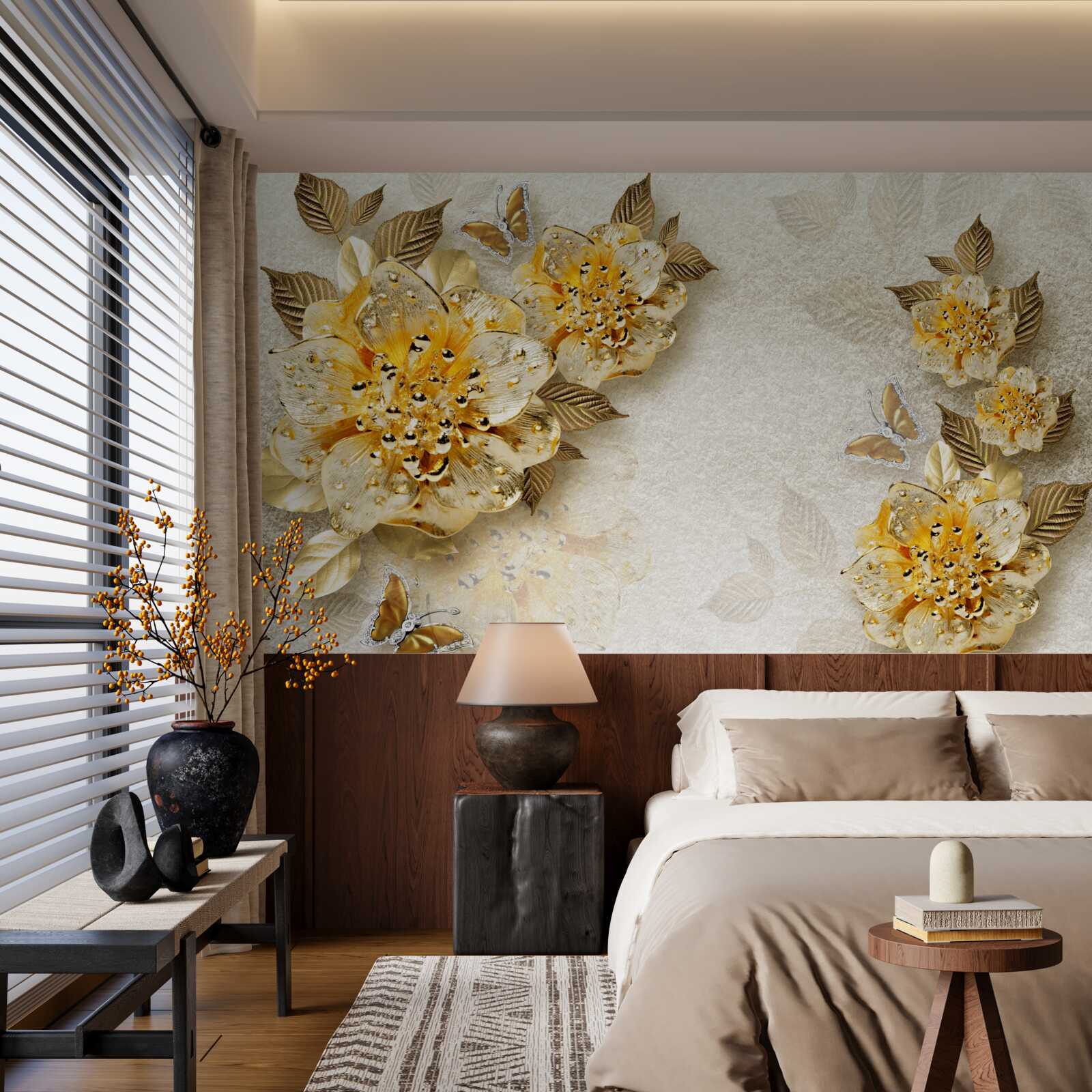 Fototapet flori de aur în 3d