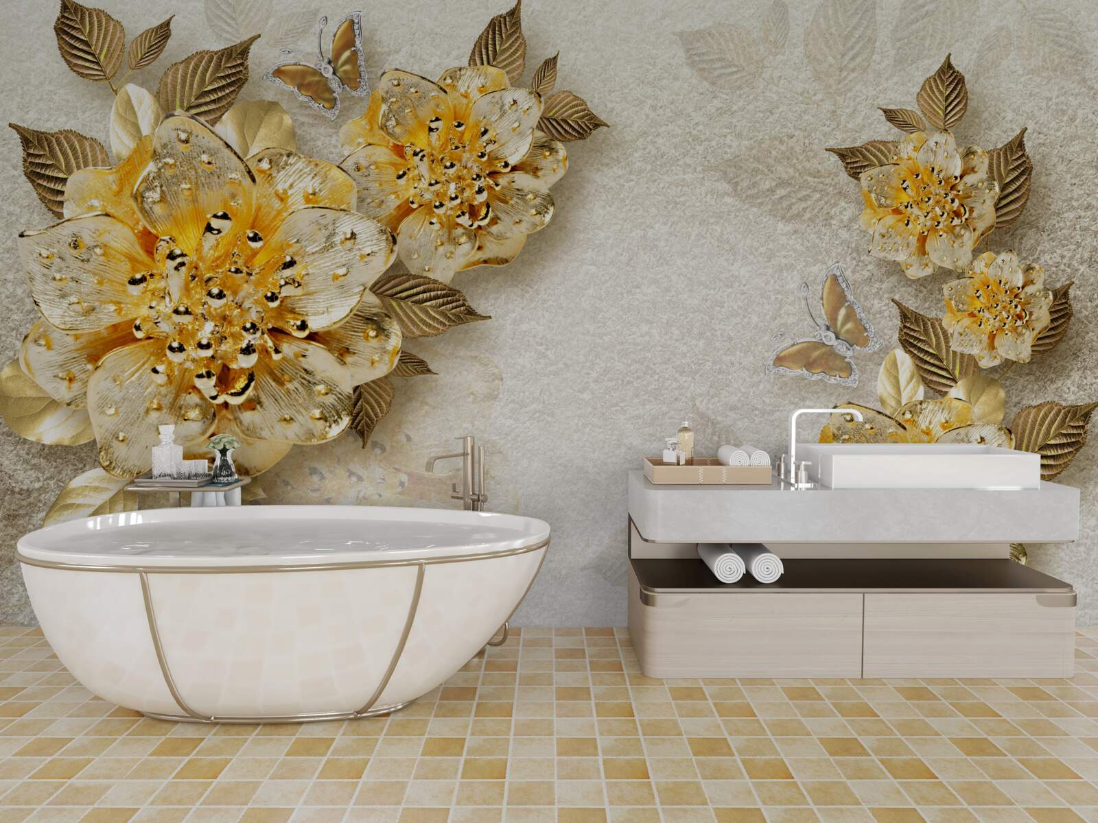 Fototapet flori de aur în 3d