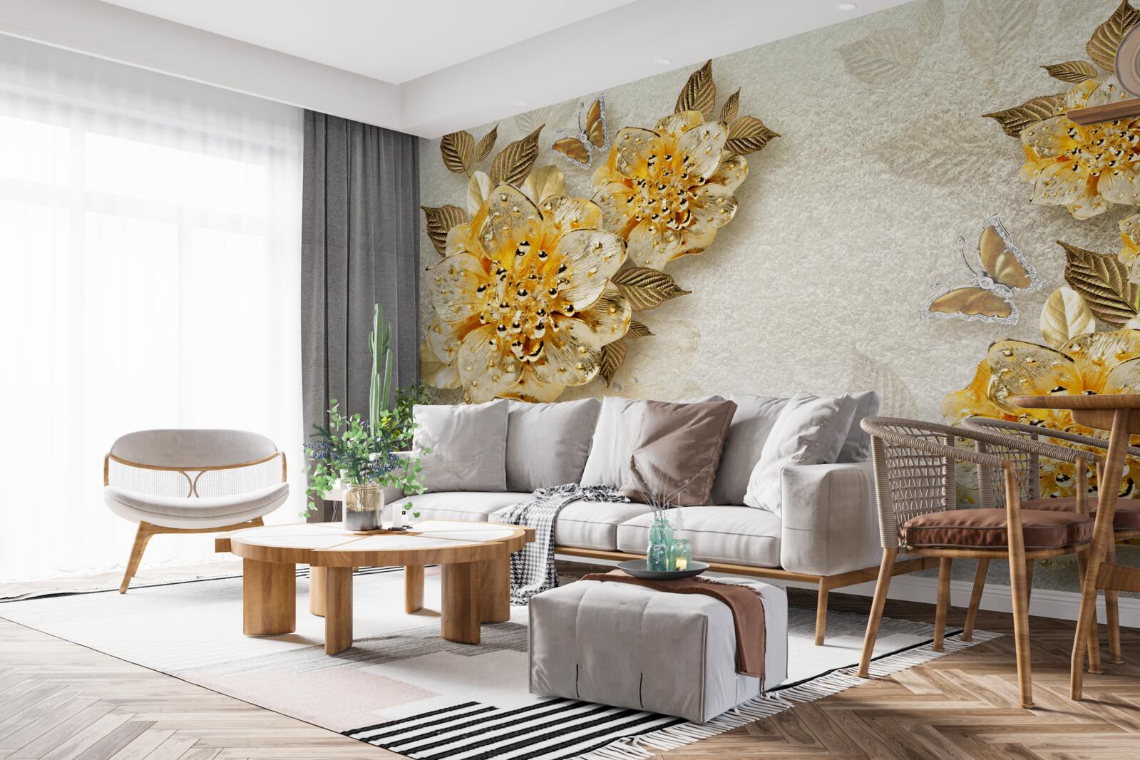 Fototapet flori de aur în 3d