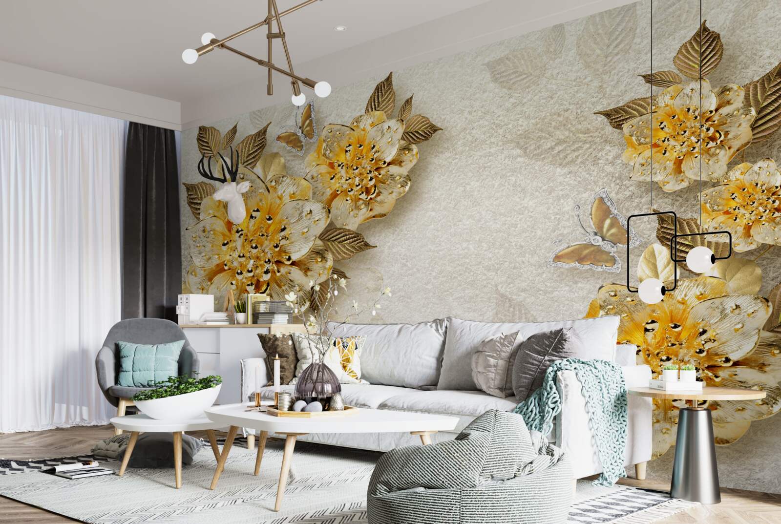 Fototapet flori de aur în 3d