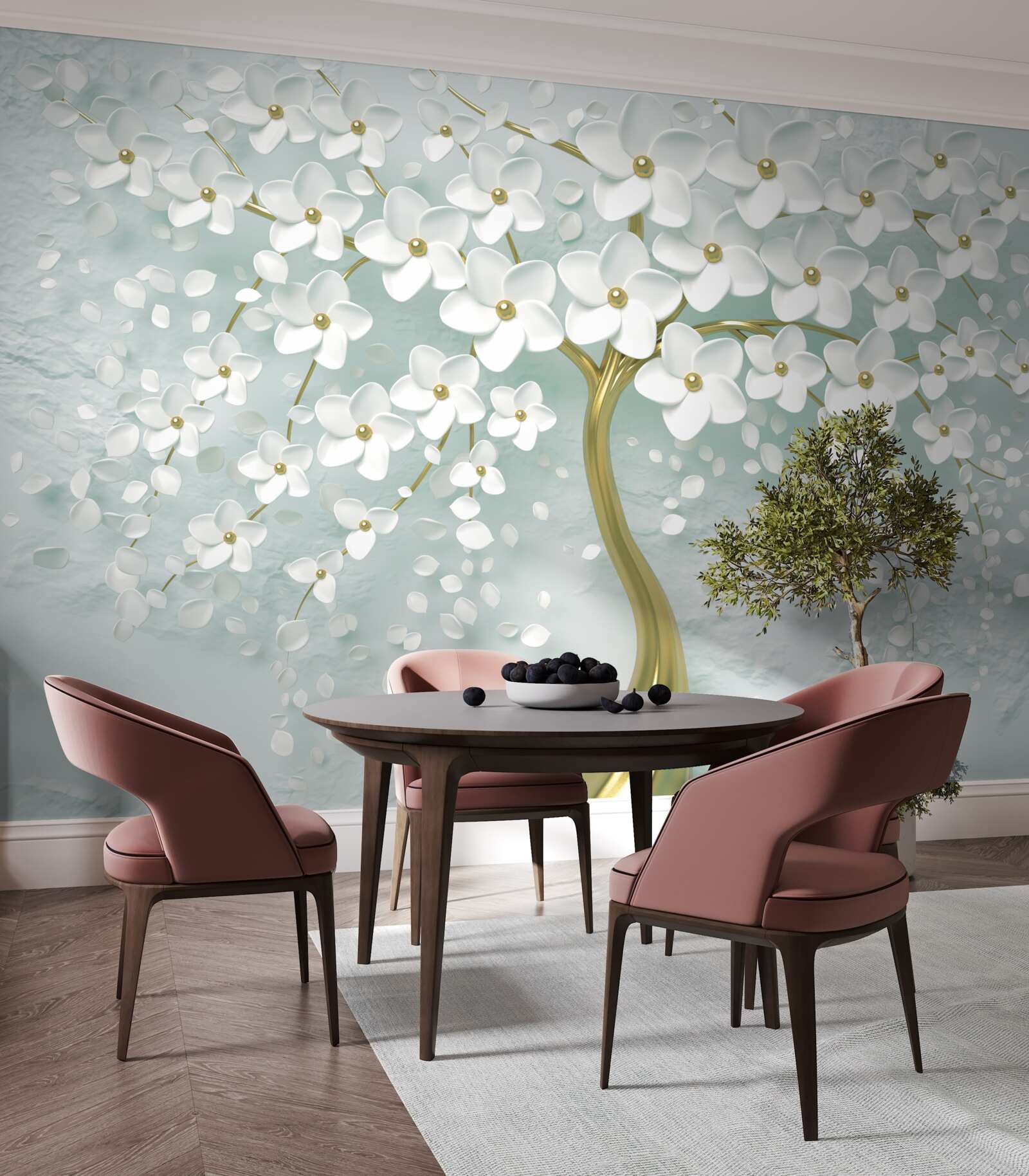 Fototapet floare cu haine albe pe o ramură de copac