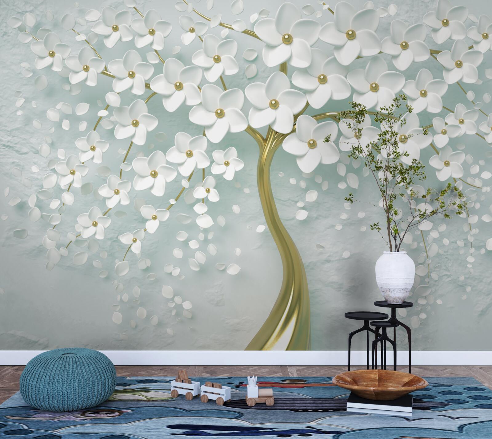 Fototapet floare cu haine albe pe o ramură de copac