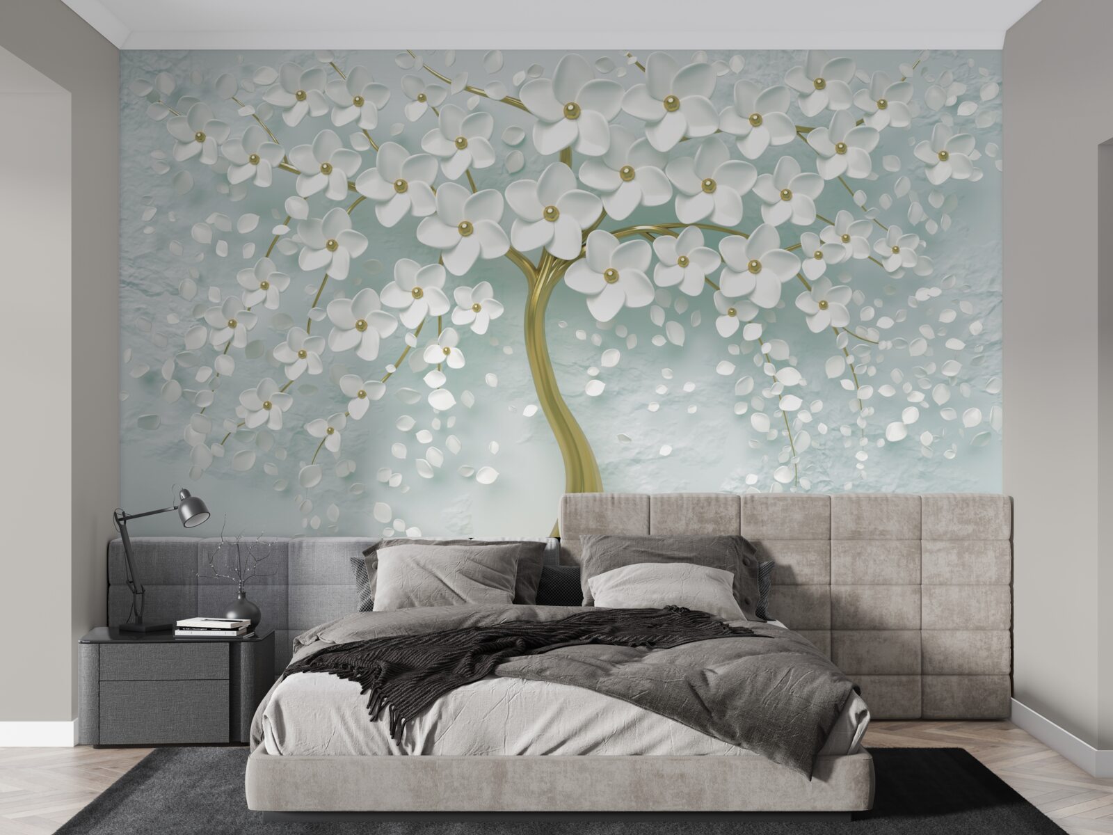 Fototapet floare cu haine albe pe o ramură de copac