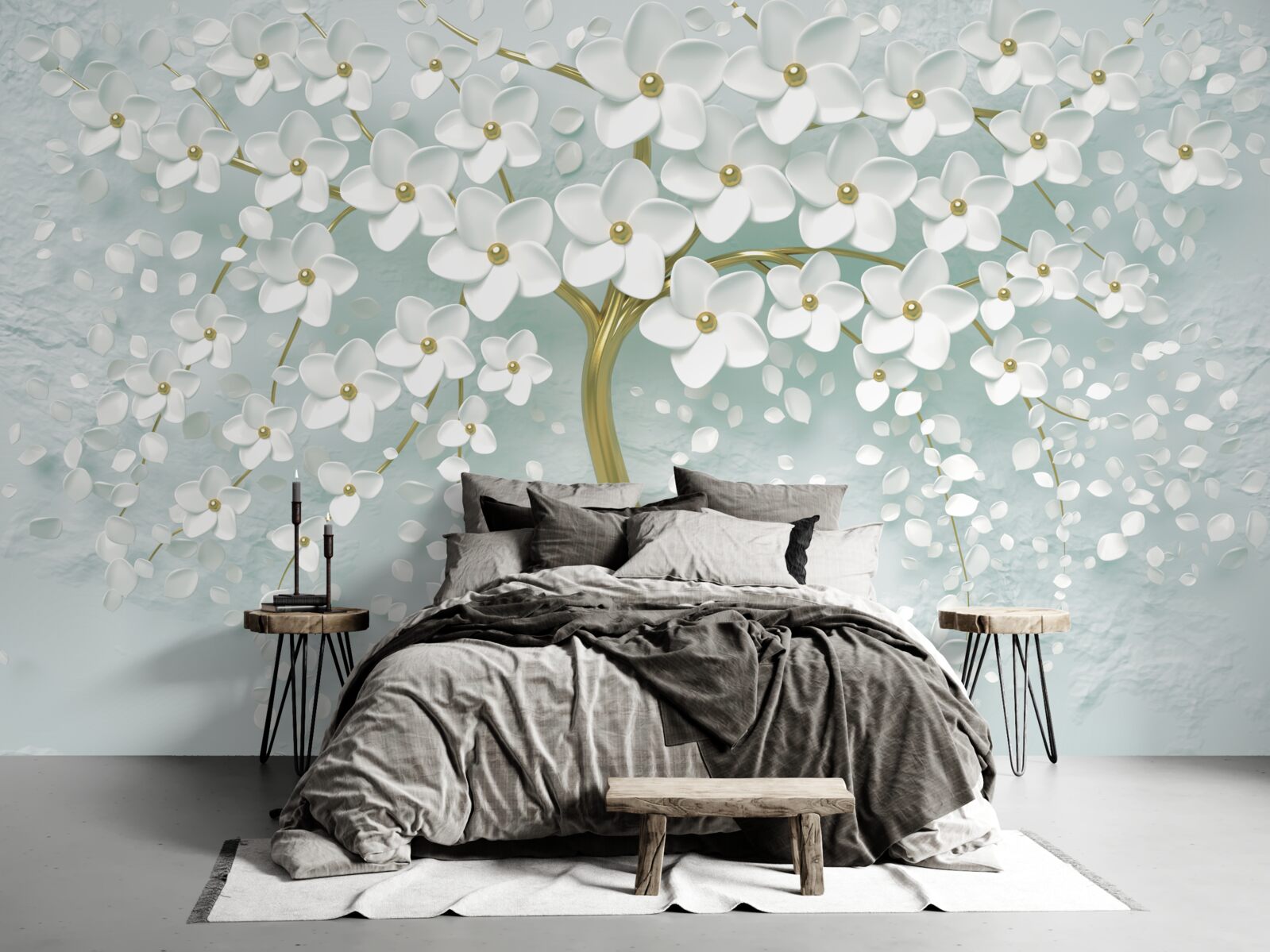 Fototapet floare cu haine albe pe o ramură de copac