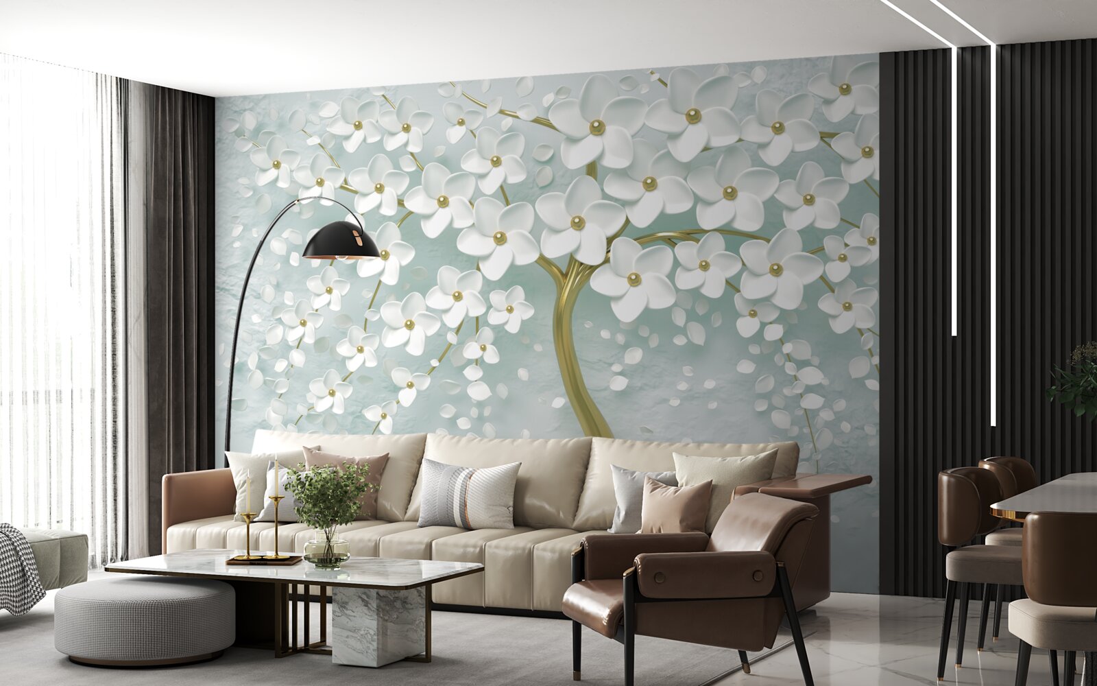 Fototapet floare cu haine albe pe o ramură de copac