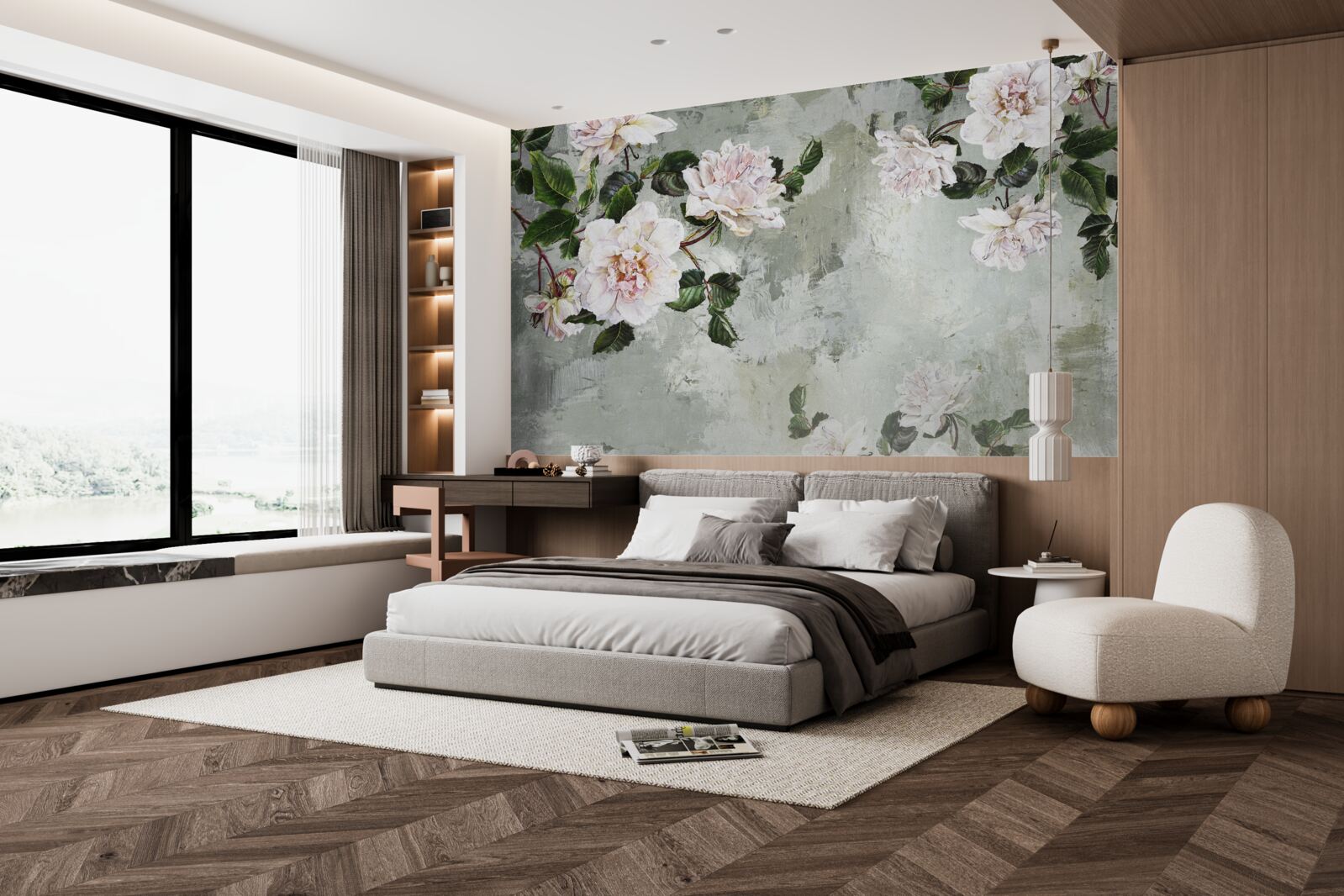 Fototapet floare lângă perete