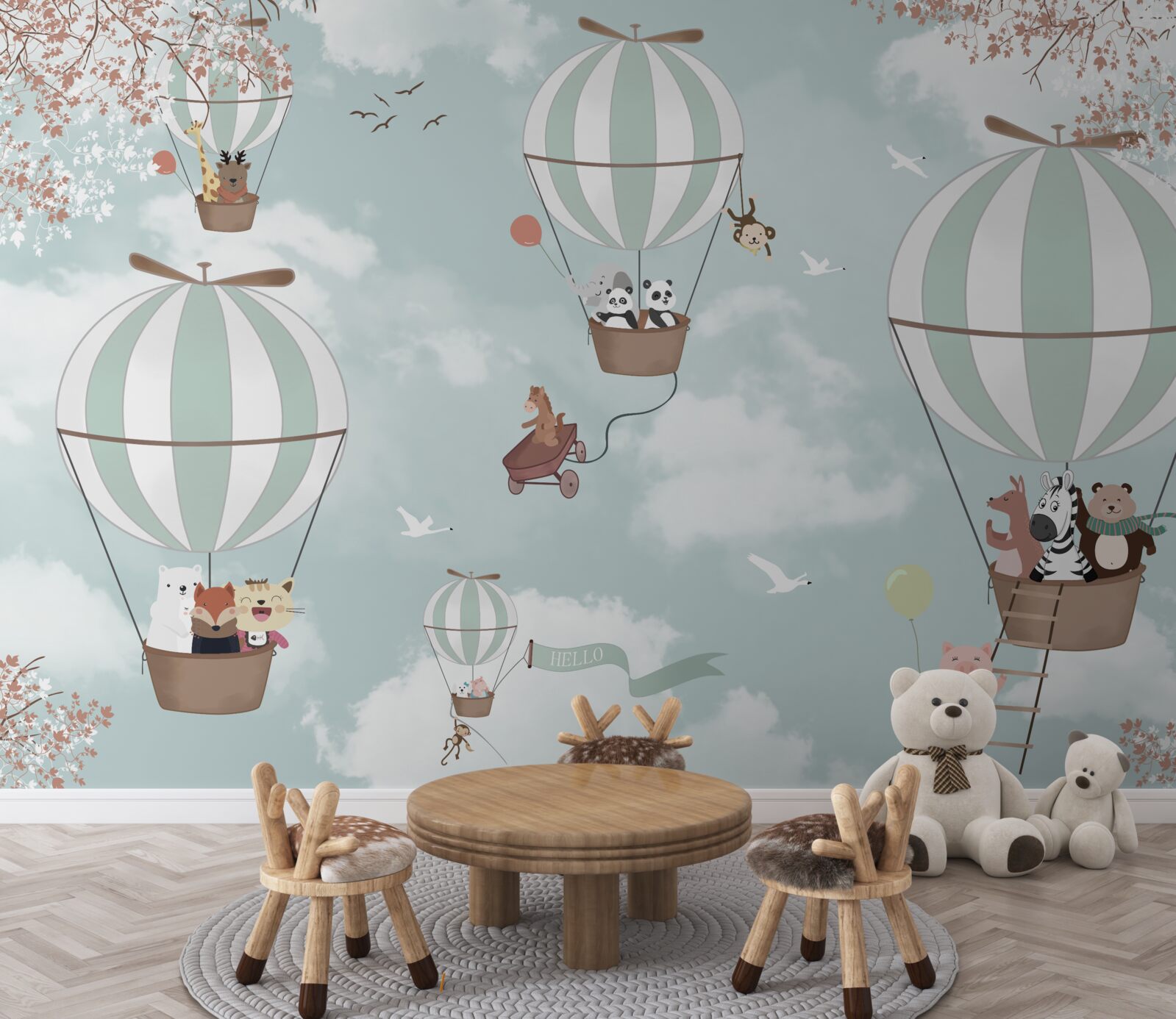 Fototapet produs, ilustrație și balon