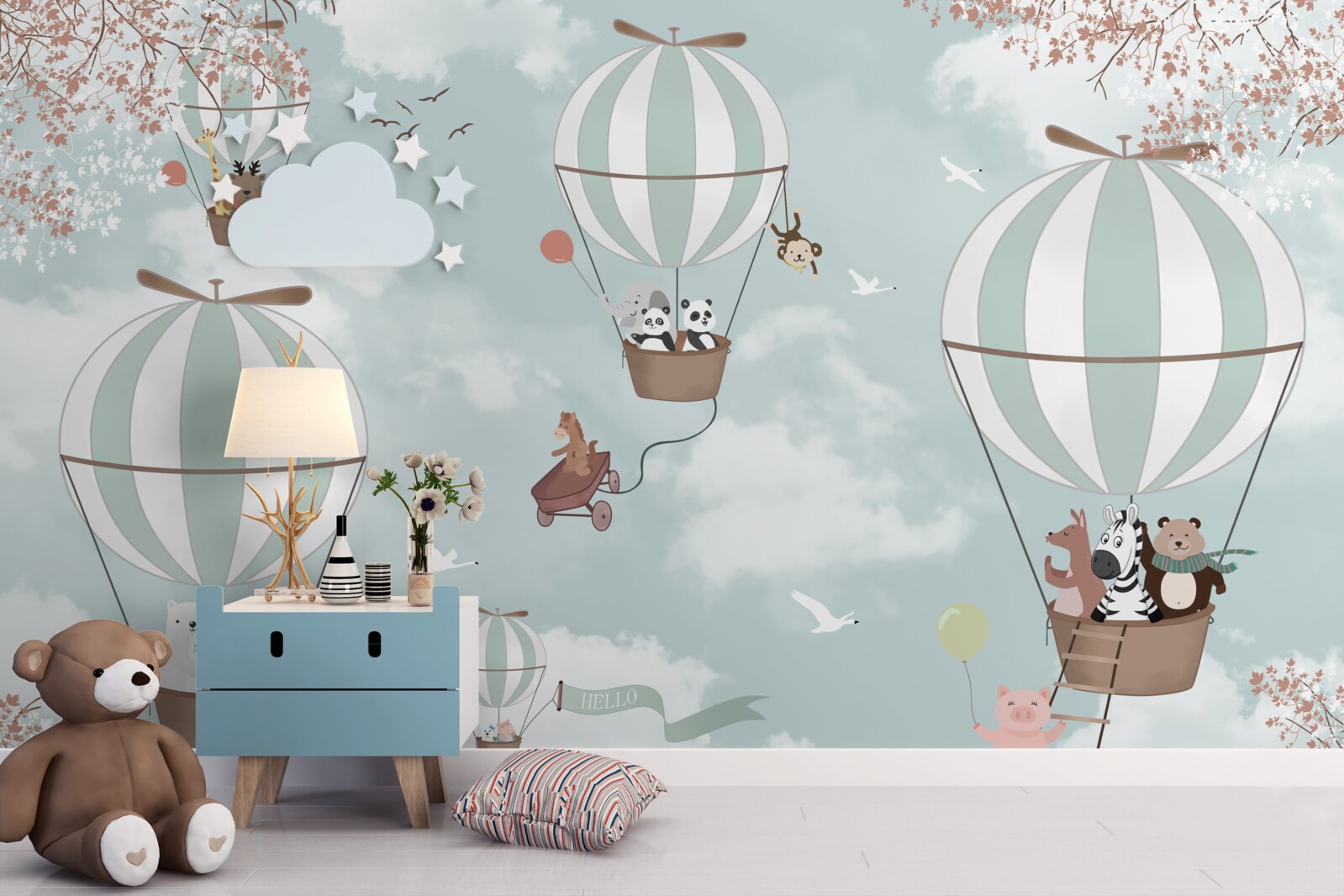 Fototapet produs, ilustrație și balon