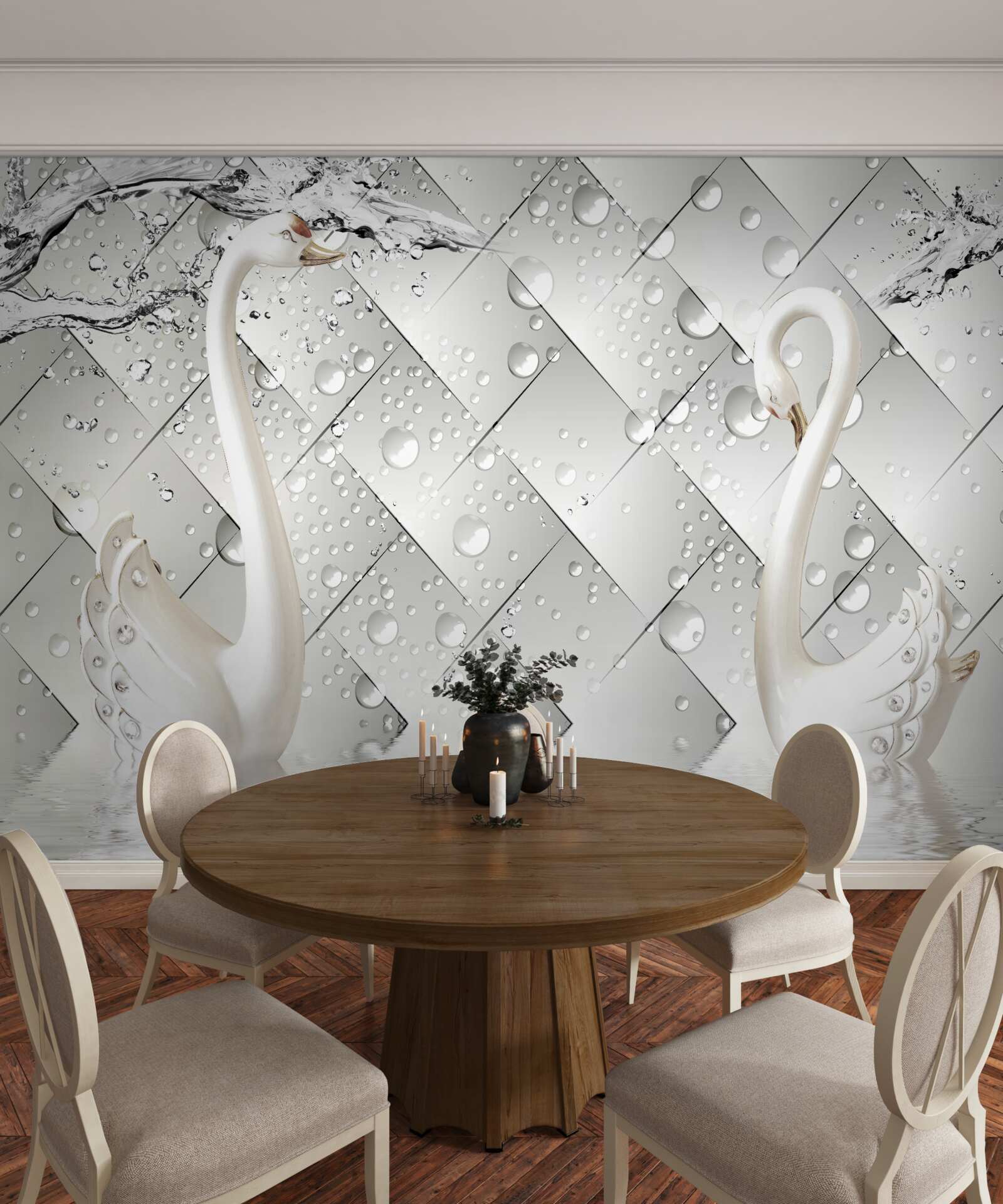 Fototapet perete alb și tapet