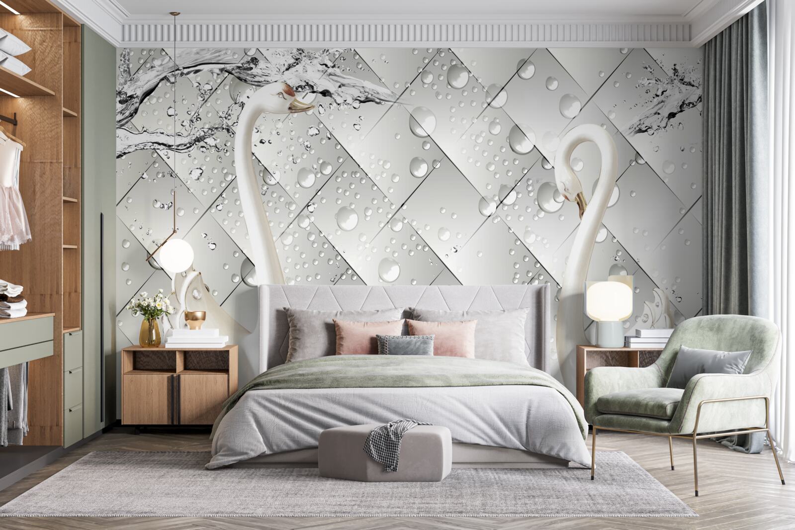 Fototapet perete alb și tapet