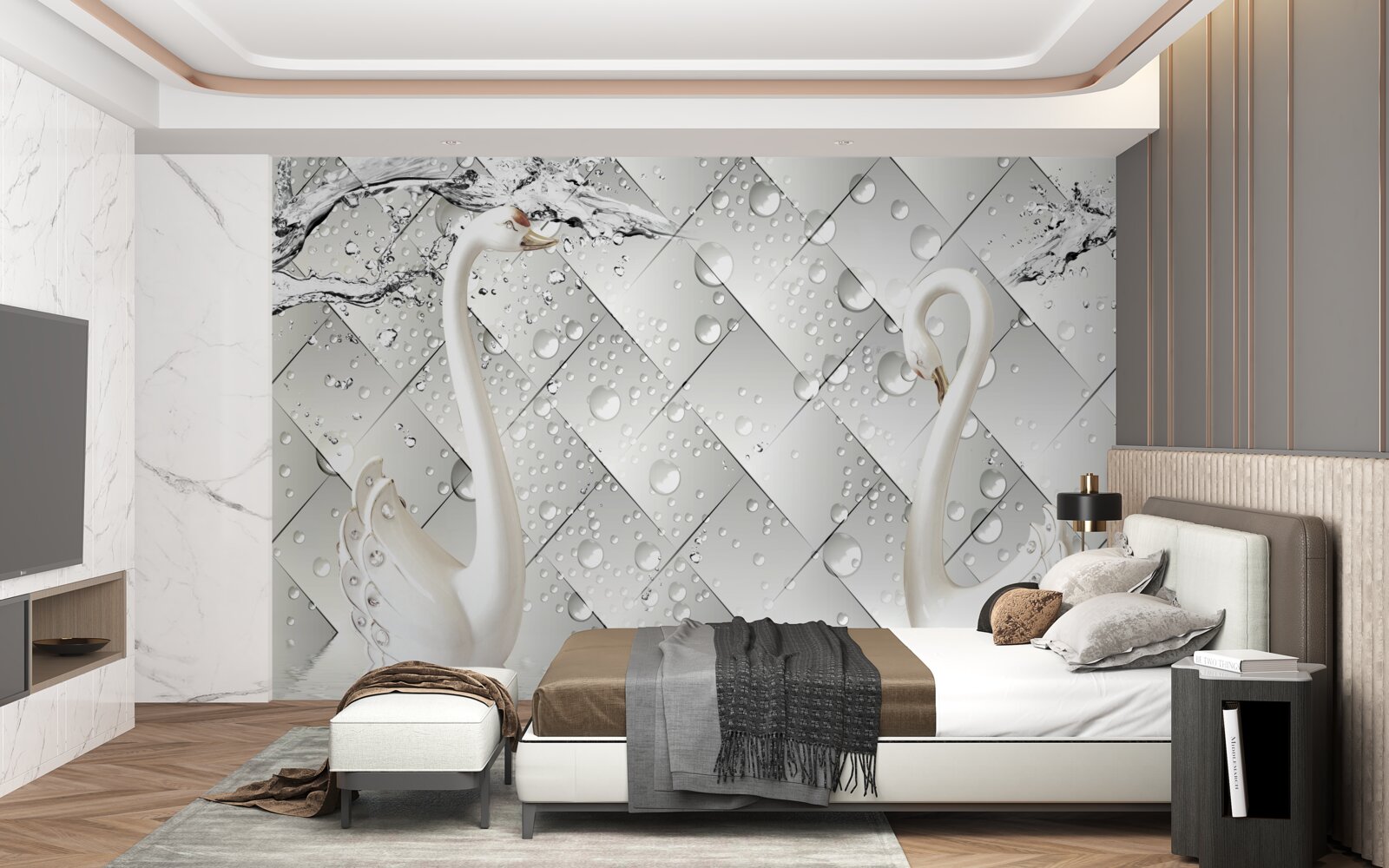 Fototapet perete alb și tapet