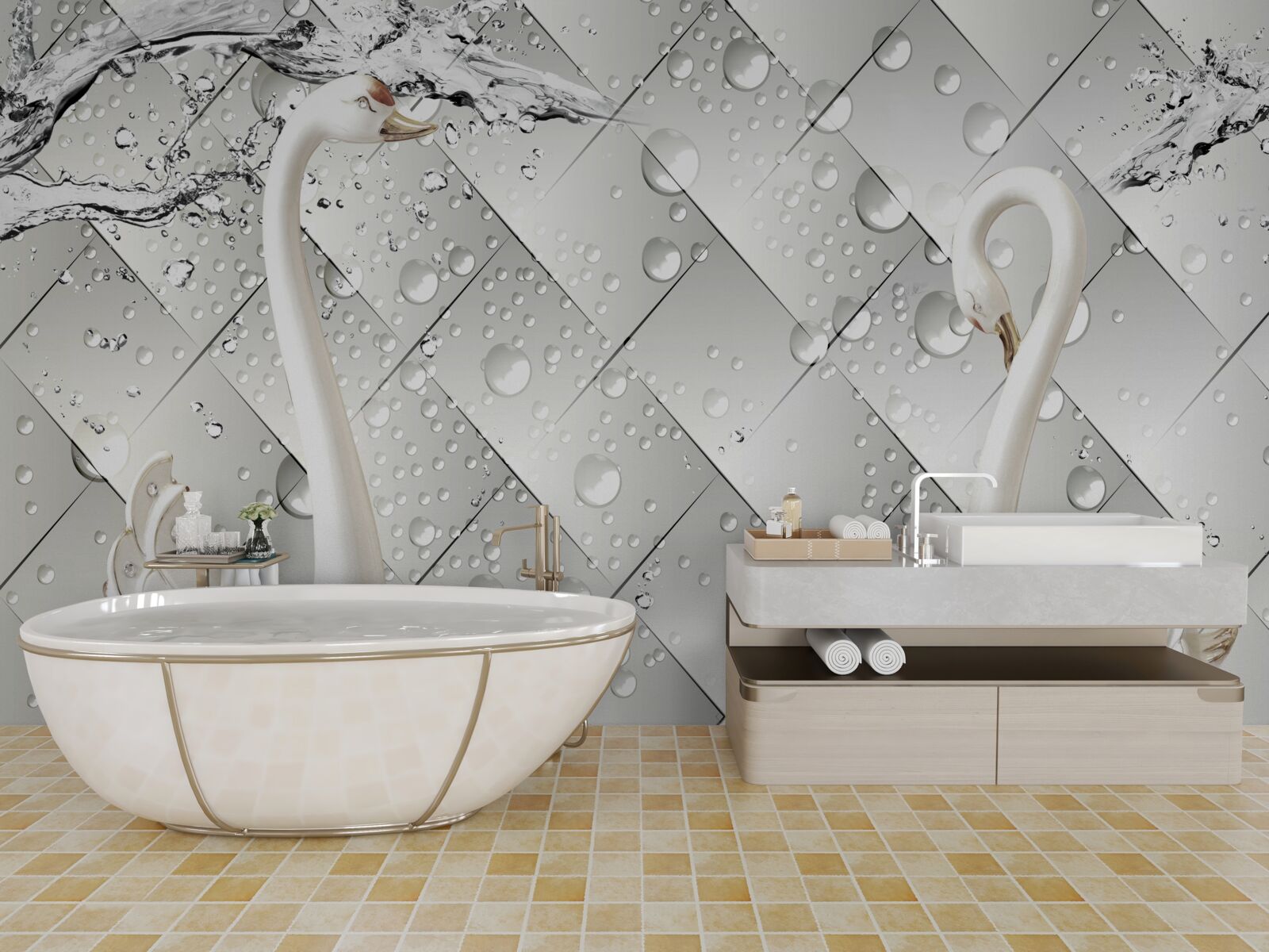 Fototapet perete alb și tapet