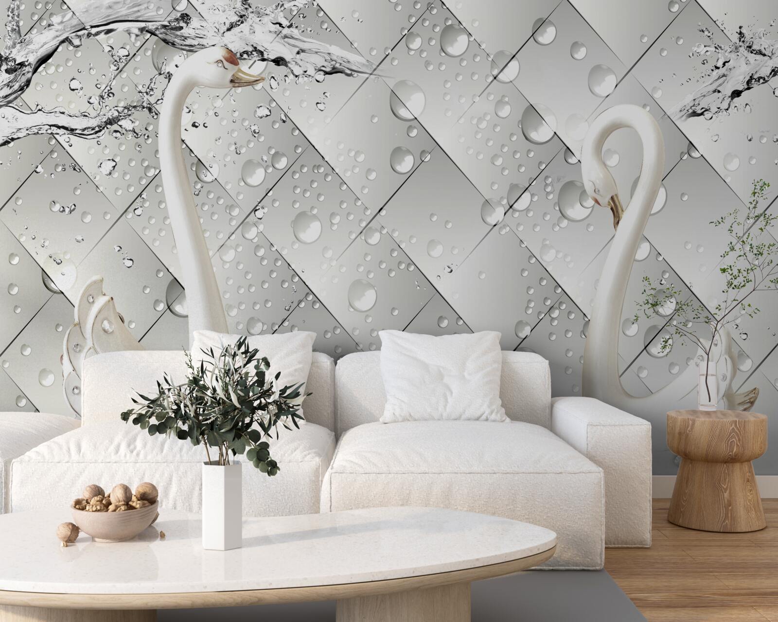 Fototapet perete alb și tapet