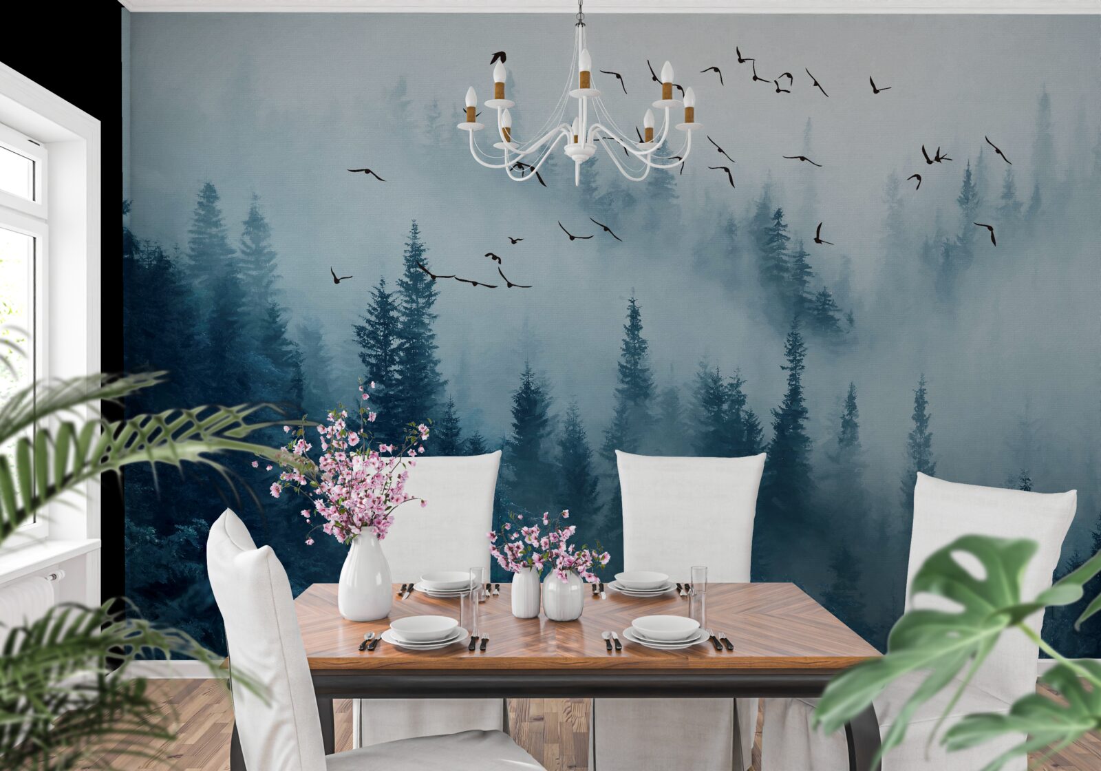 Fototapet mglisty las