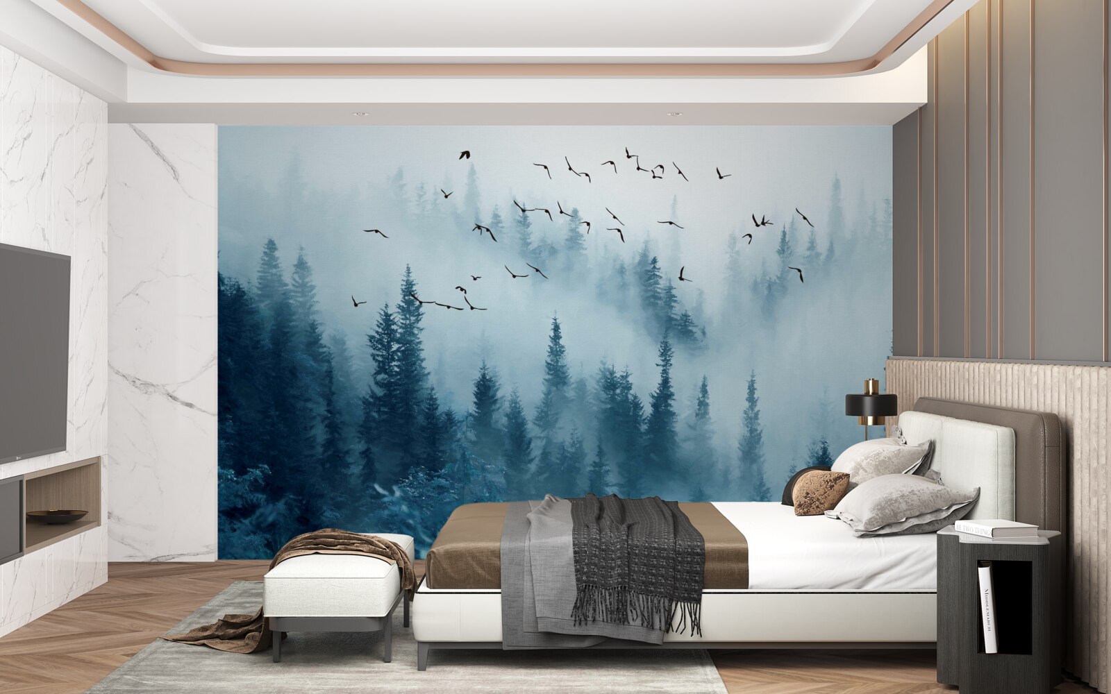 Fototapet mglisty las