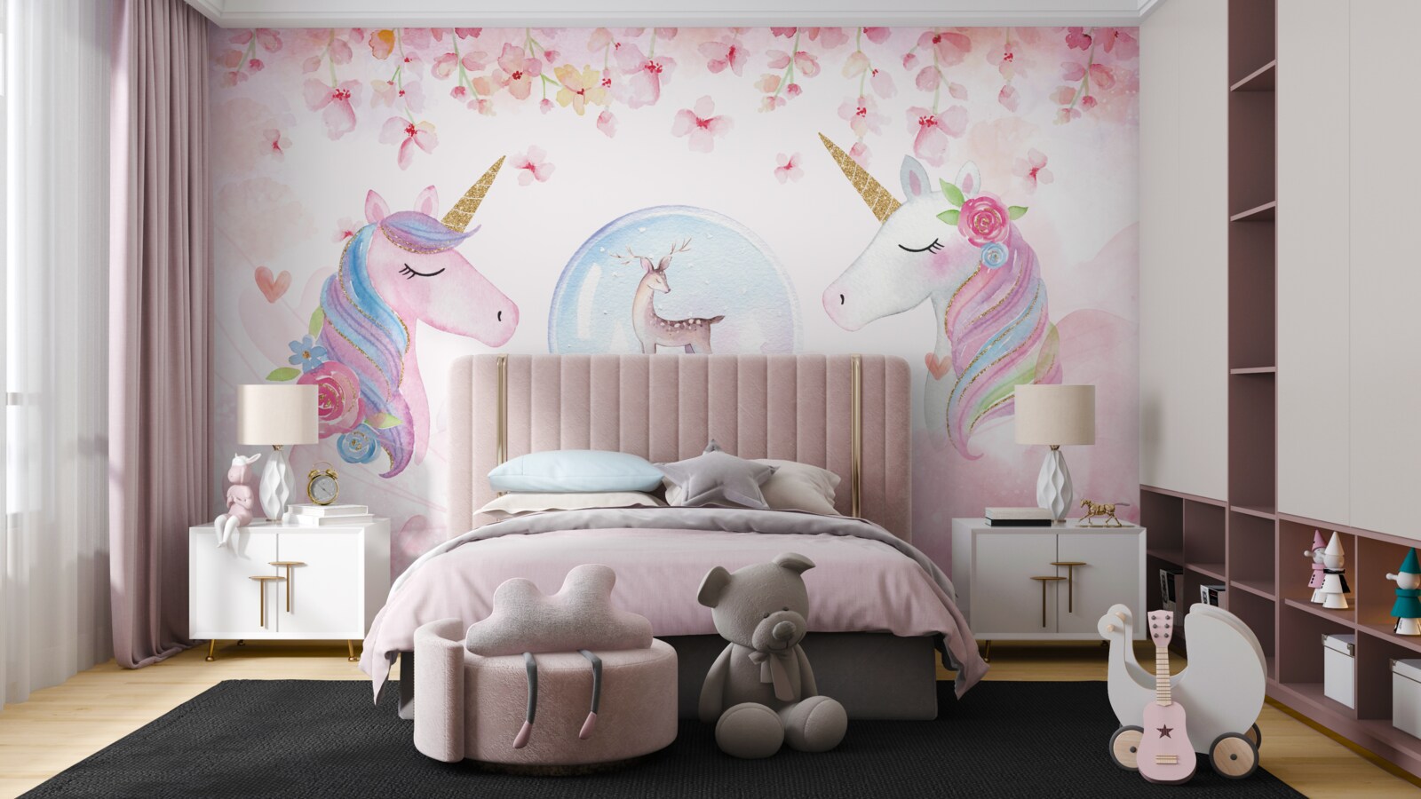 Fototapet în camera copiilor sunt unicorni