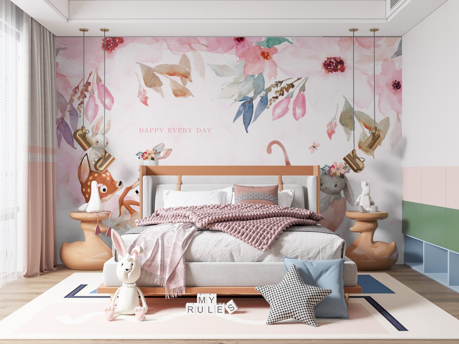 Fototapet faună pe fundal roz