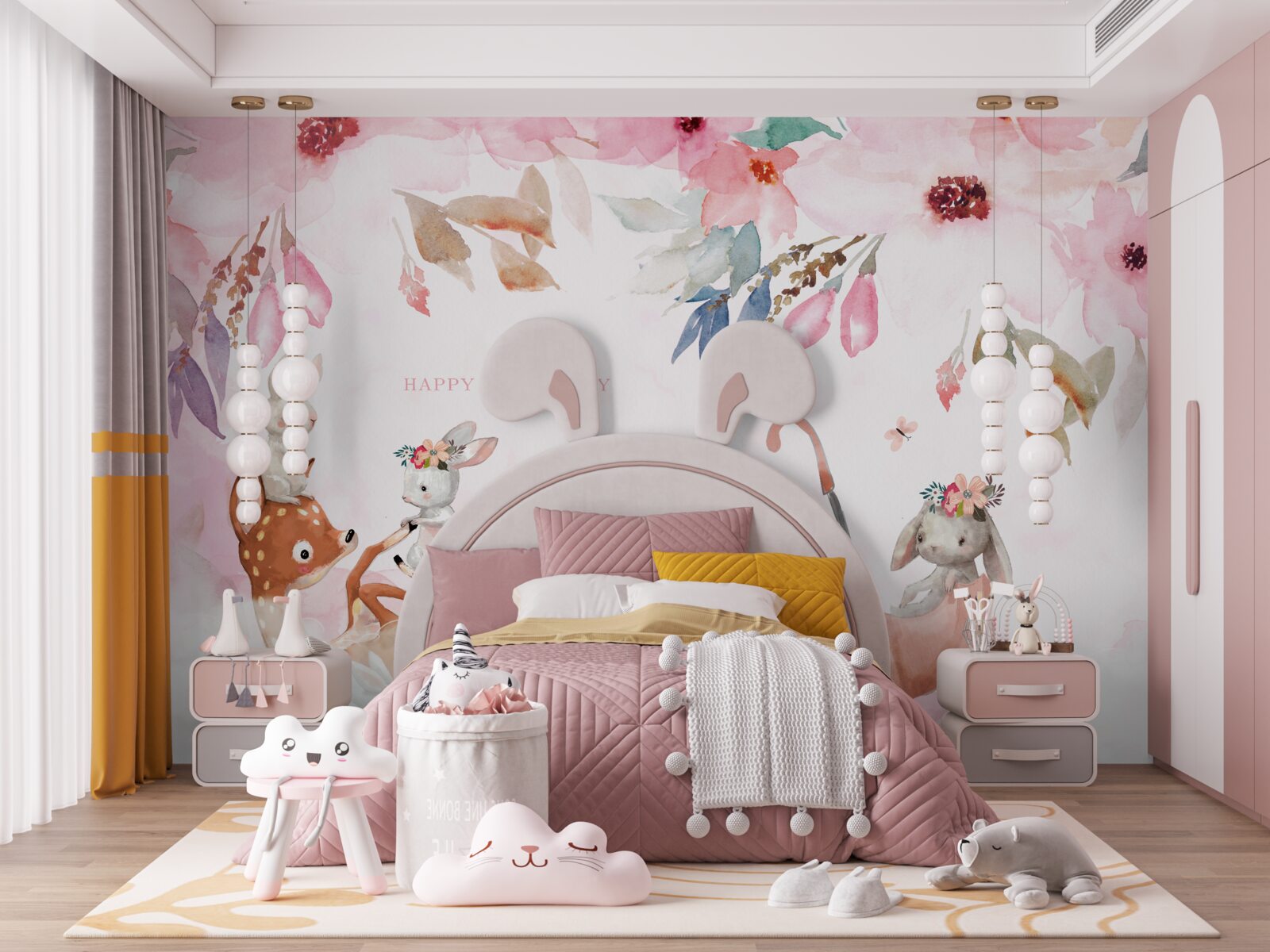 Fototapet faună pe fundal roz