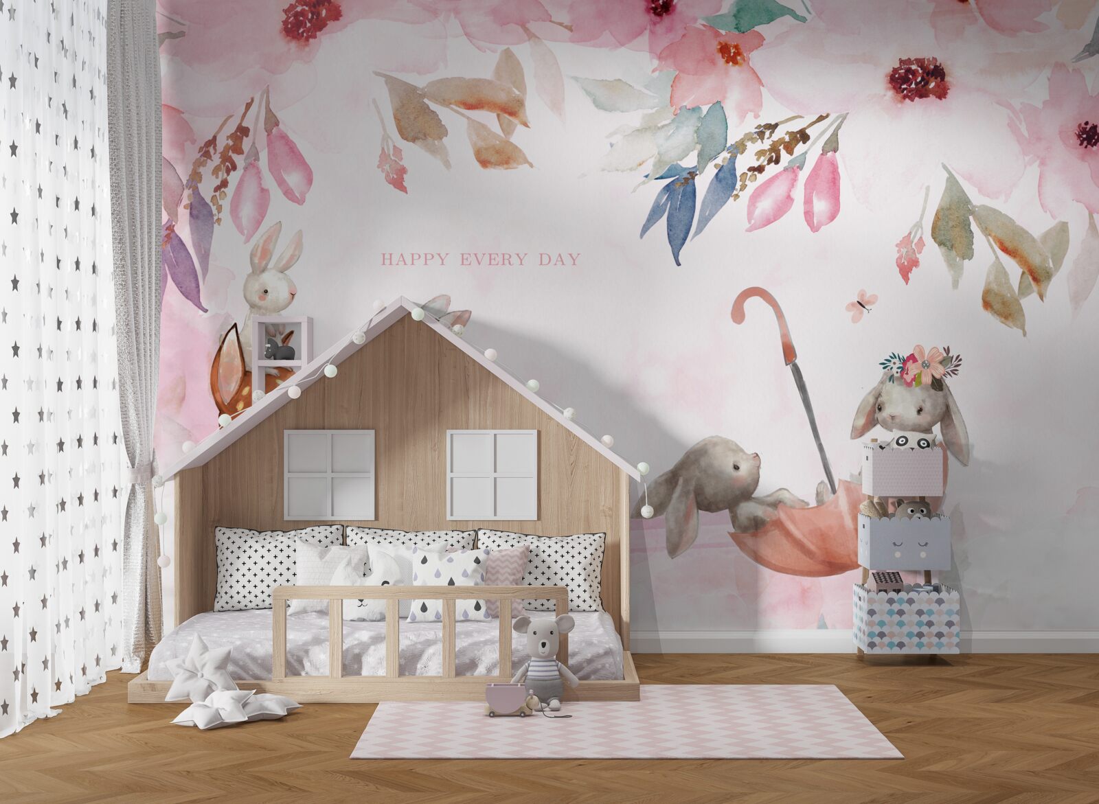 Fototapet faună pe fundal roz