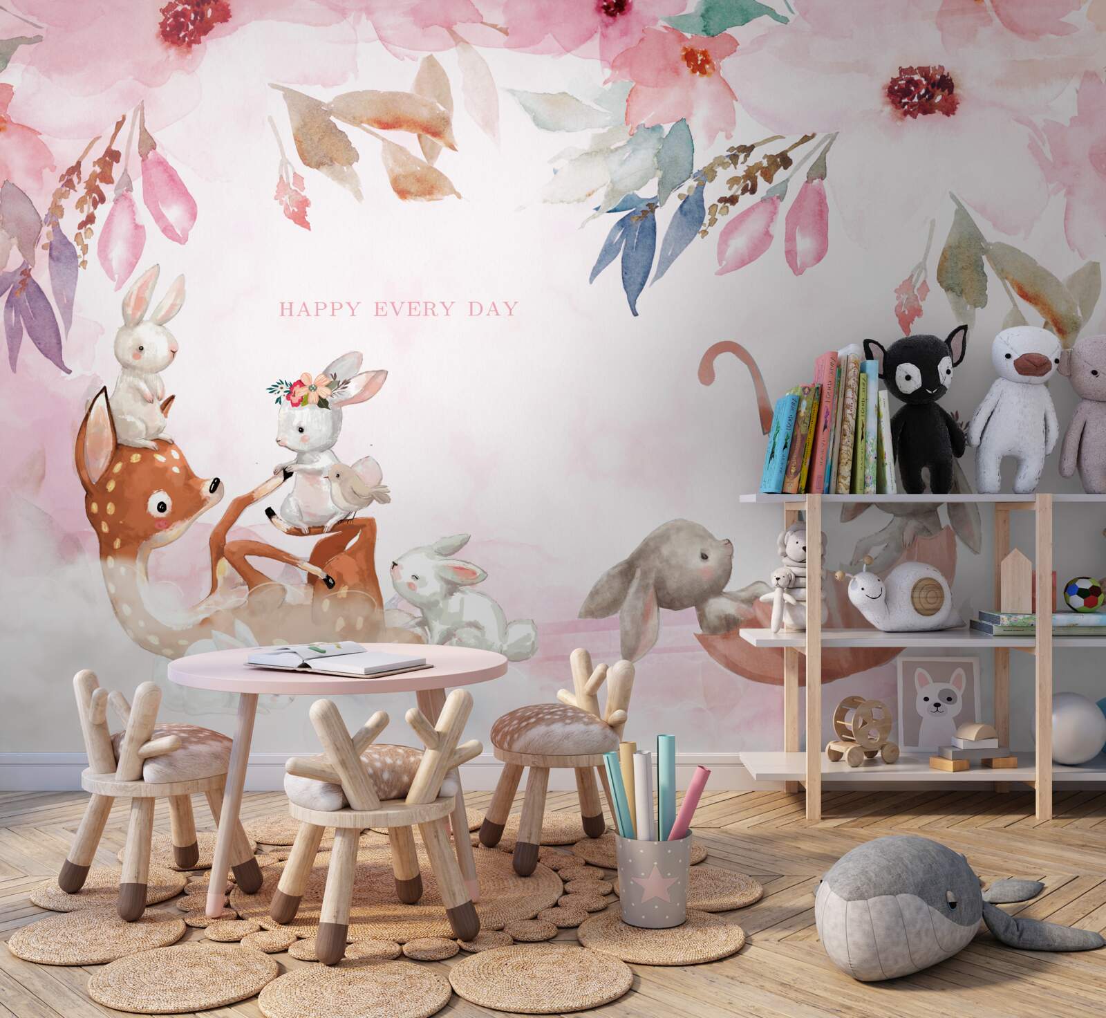 Fototapet faună pe fundal roz