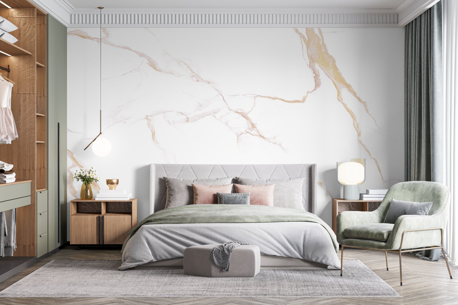 Fototapet cu marmură în nuanțe de alb și bej