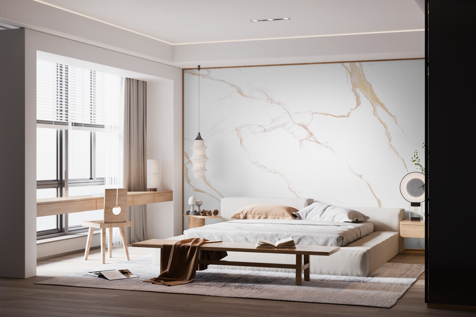 Fototapet cu marmură în nuanțe de alb și bej