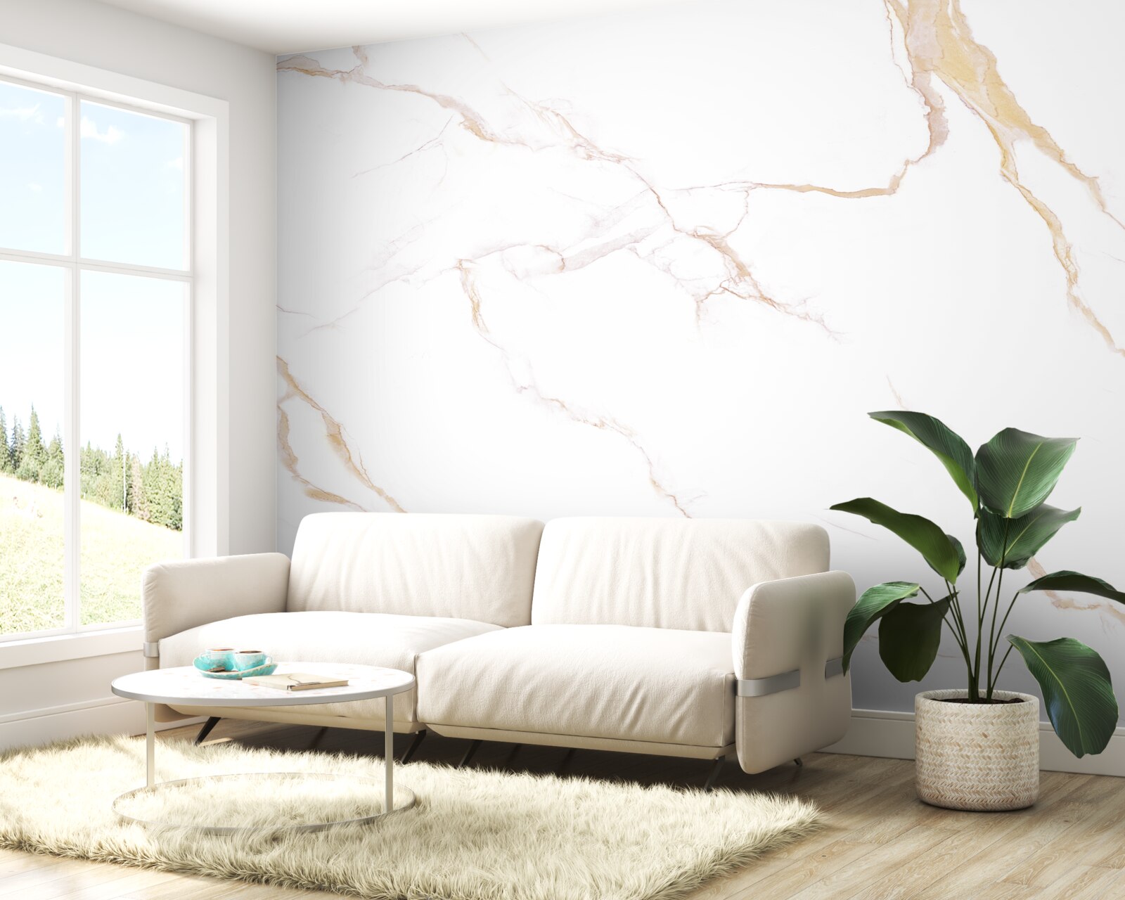 Fototapet cu marmură în nuanțe de alb și bej