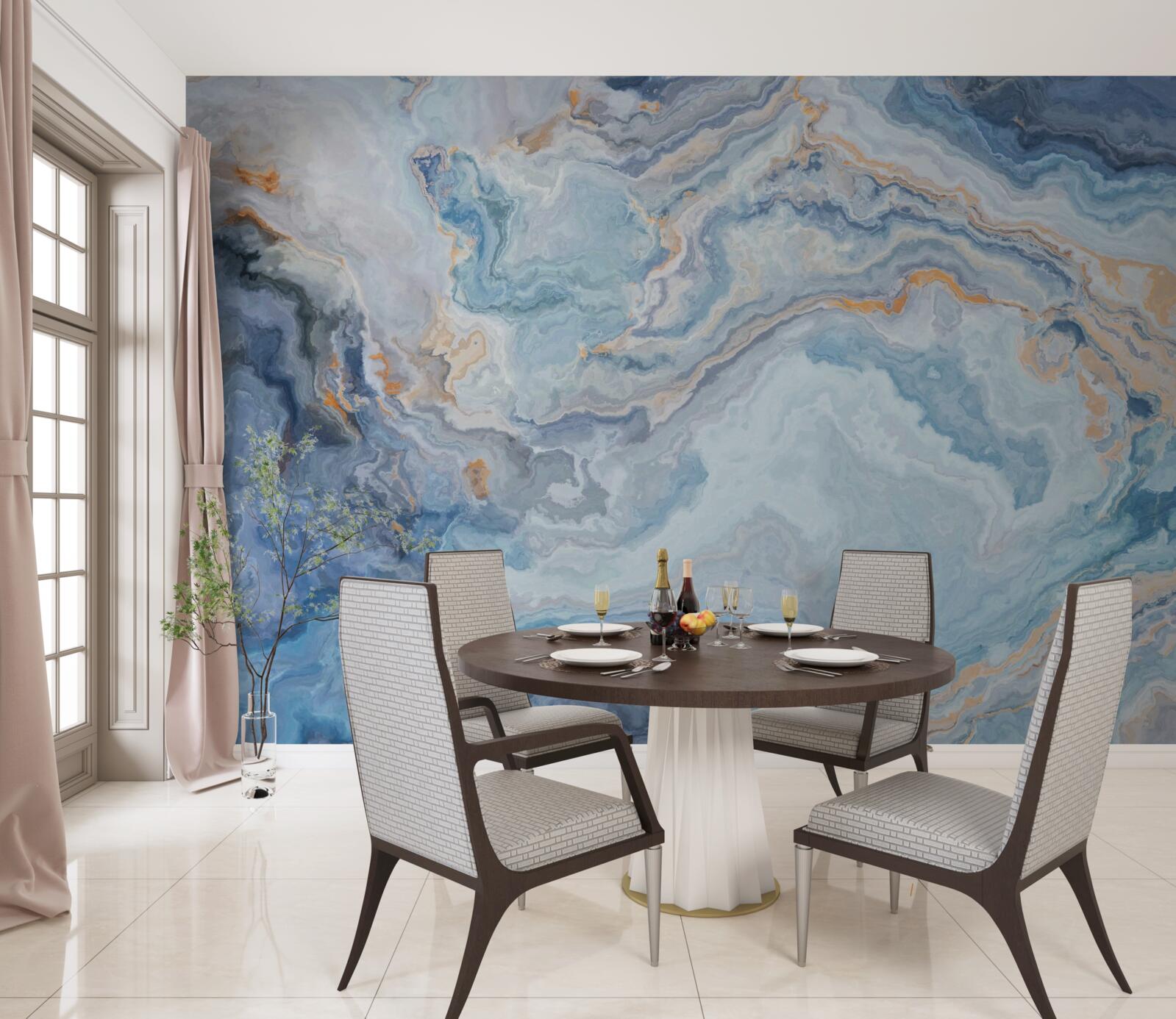 Fototapet mineral cu o nuanță albastră pe o pictură murală