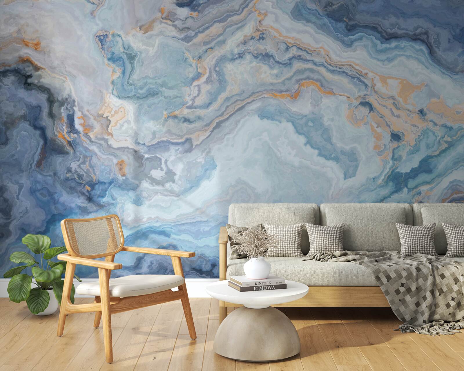 Fototapet mineral cu o nuanță albastră pe o pictură murală