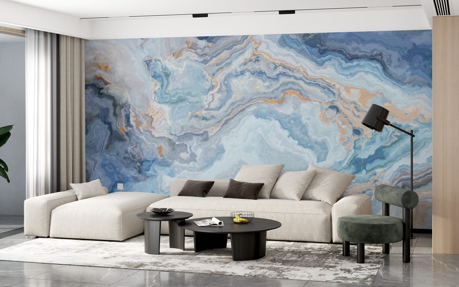 Fototapet mineral cu o nuanță albastră pe o pictură murală