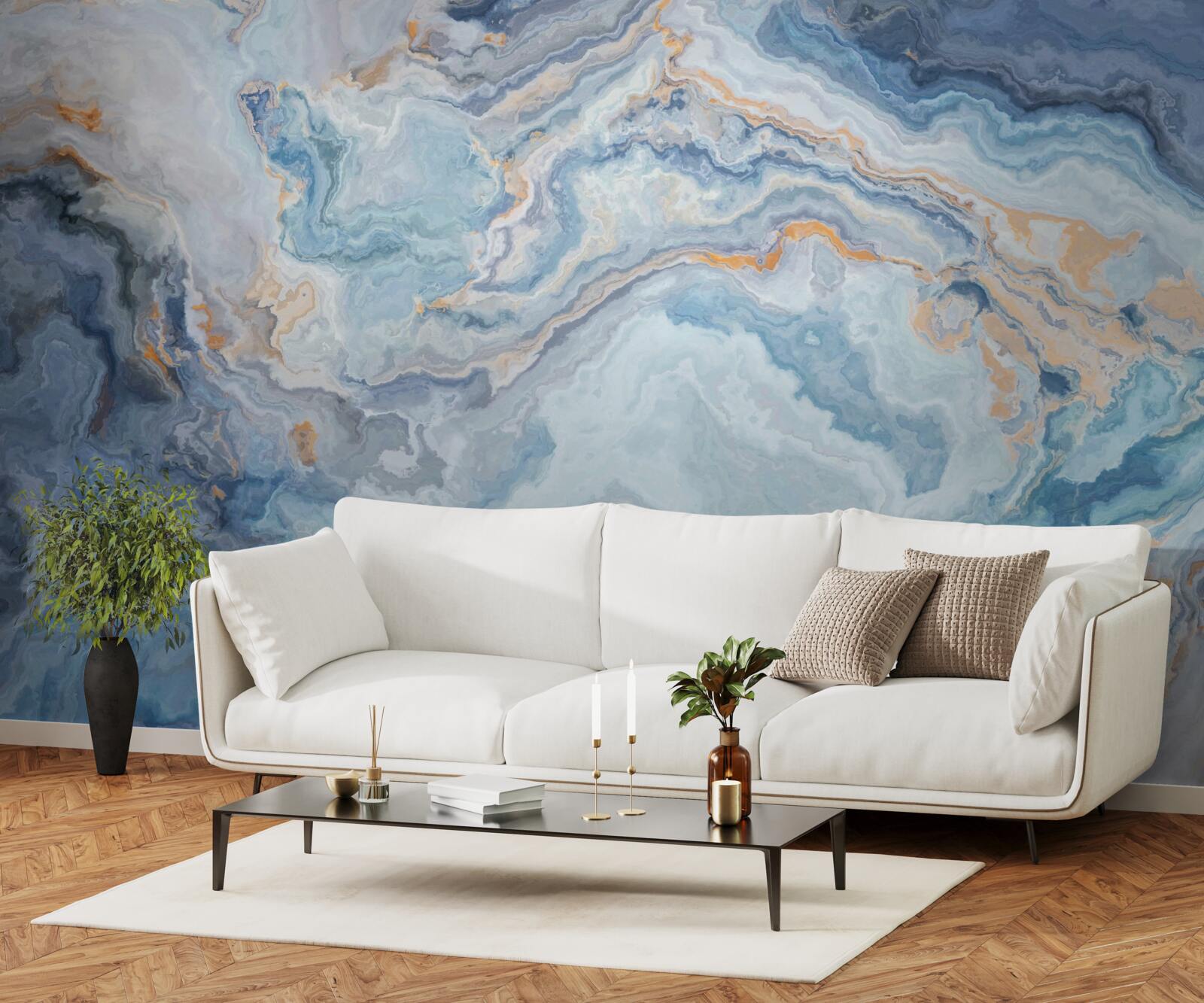 Fototapet mineral cu o nuanță albastră pe o pictură murală