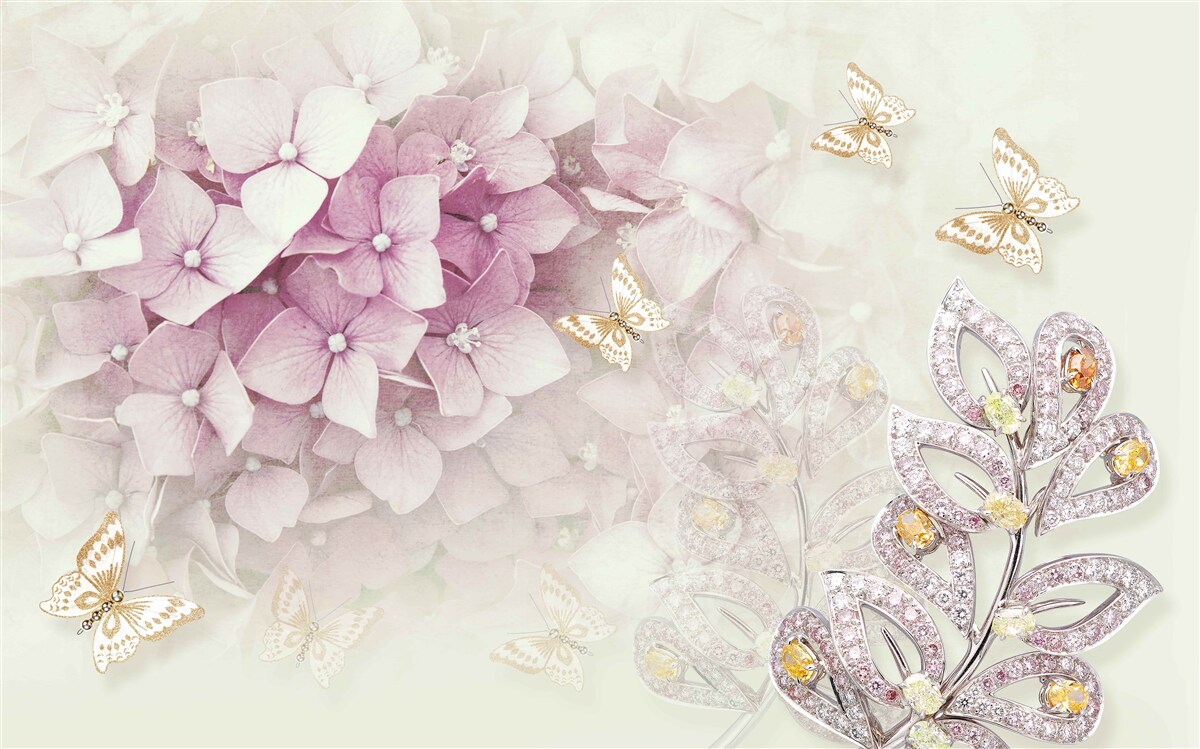 Fototapet fluturi și muguri de trandafir