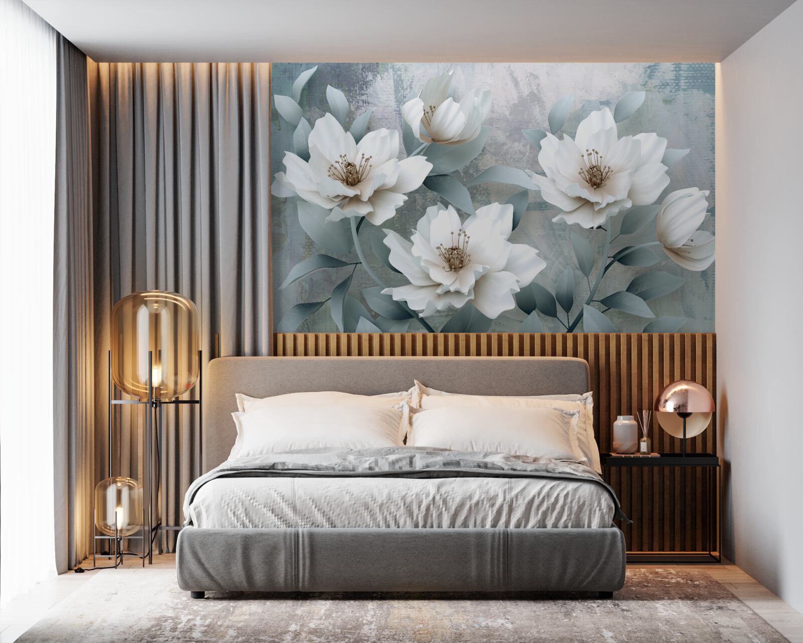 Fototapet Bujori albi ca zăpada