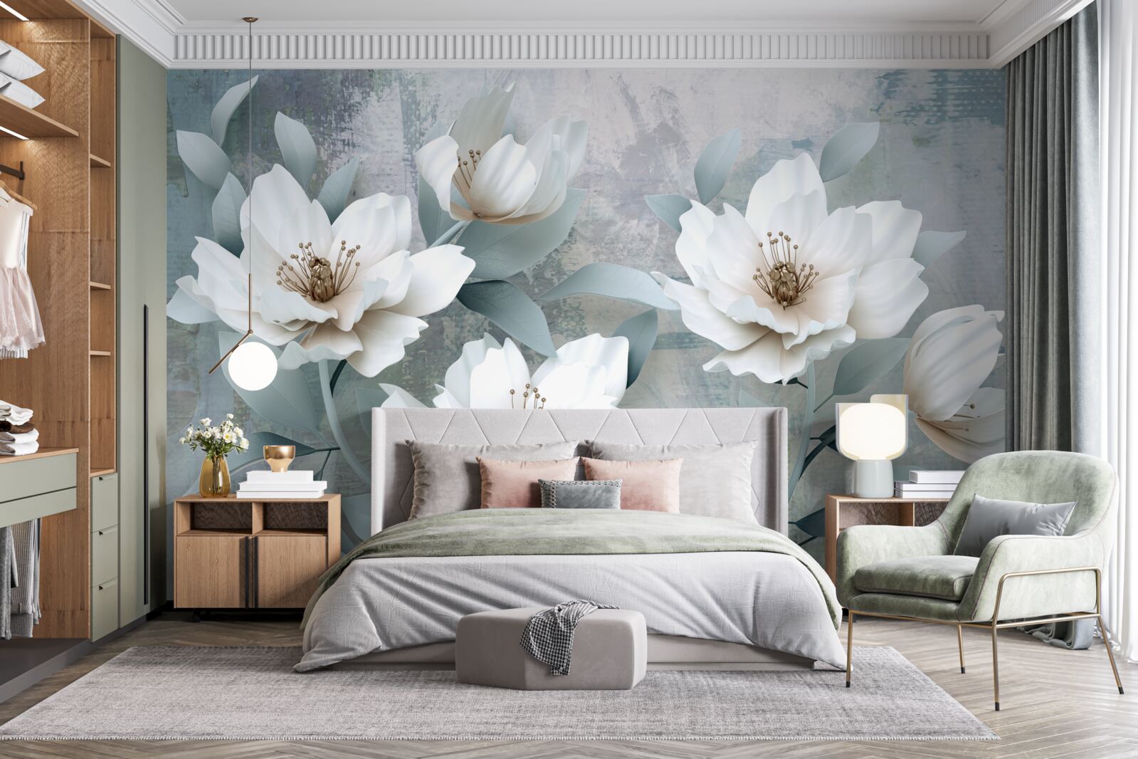 Fototapet Bujori albi ca zăpada