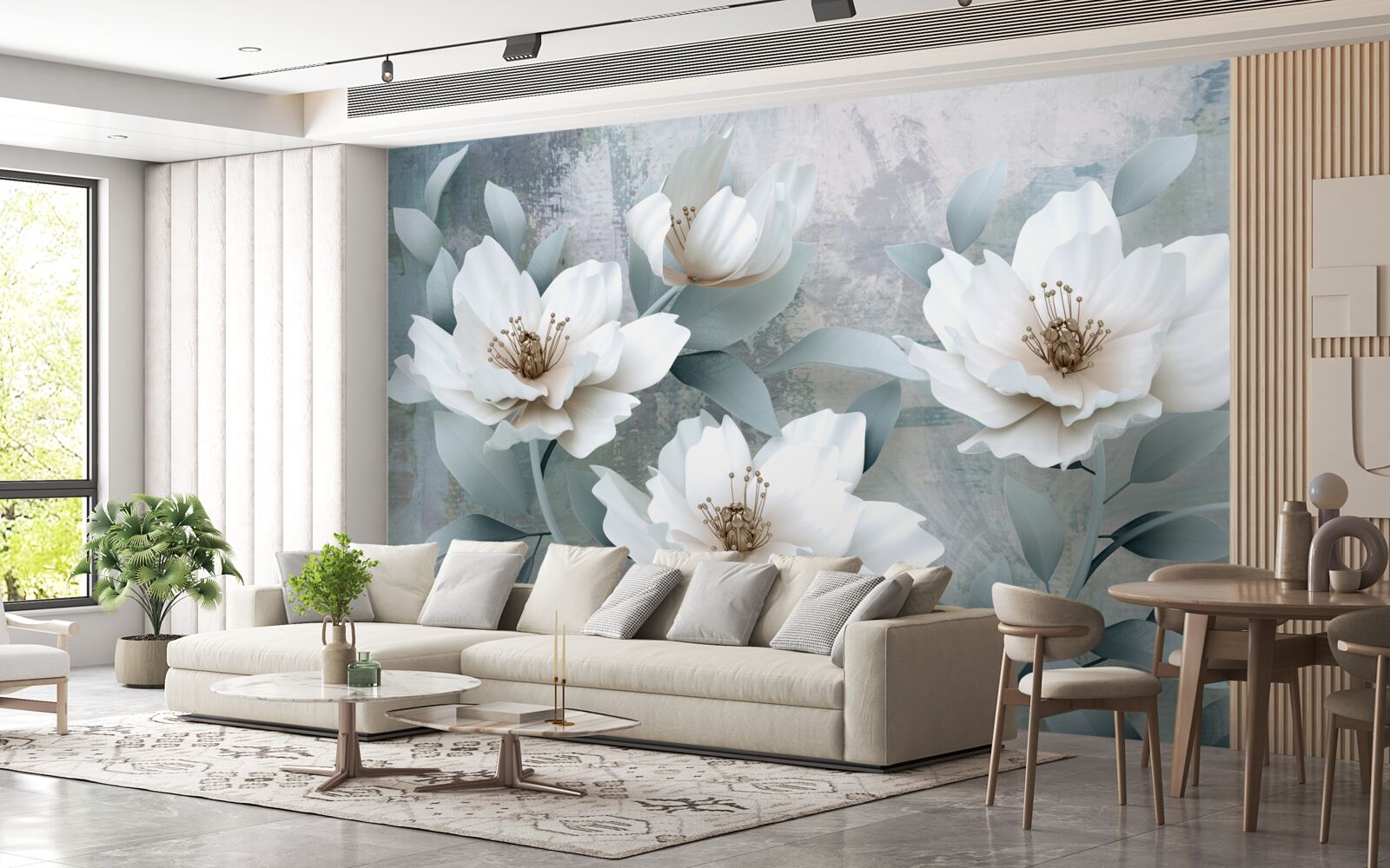 Fototapet Bujori albi ca zăpada