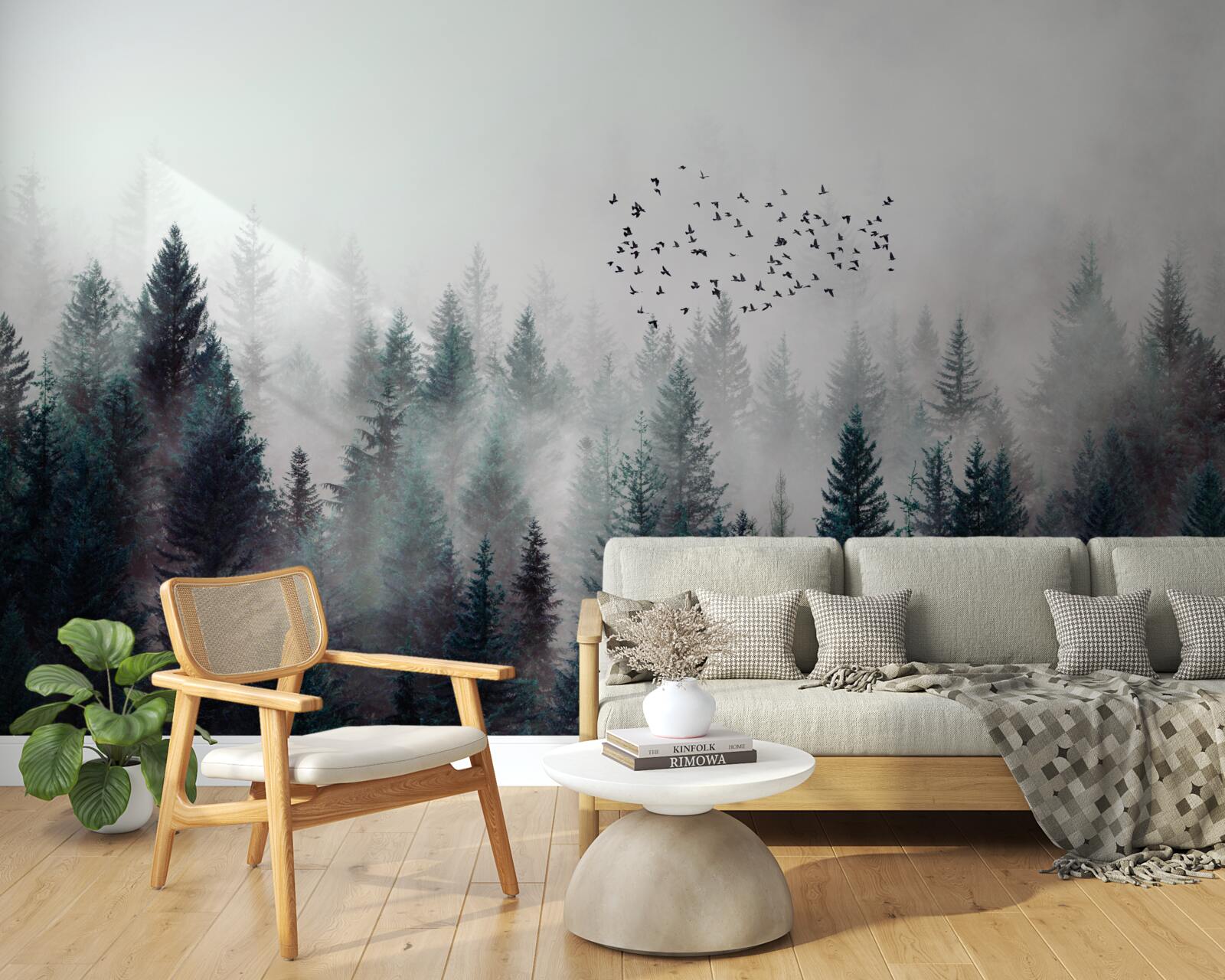 Fototapet păsări și pomi de Crăciun